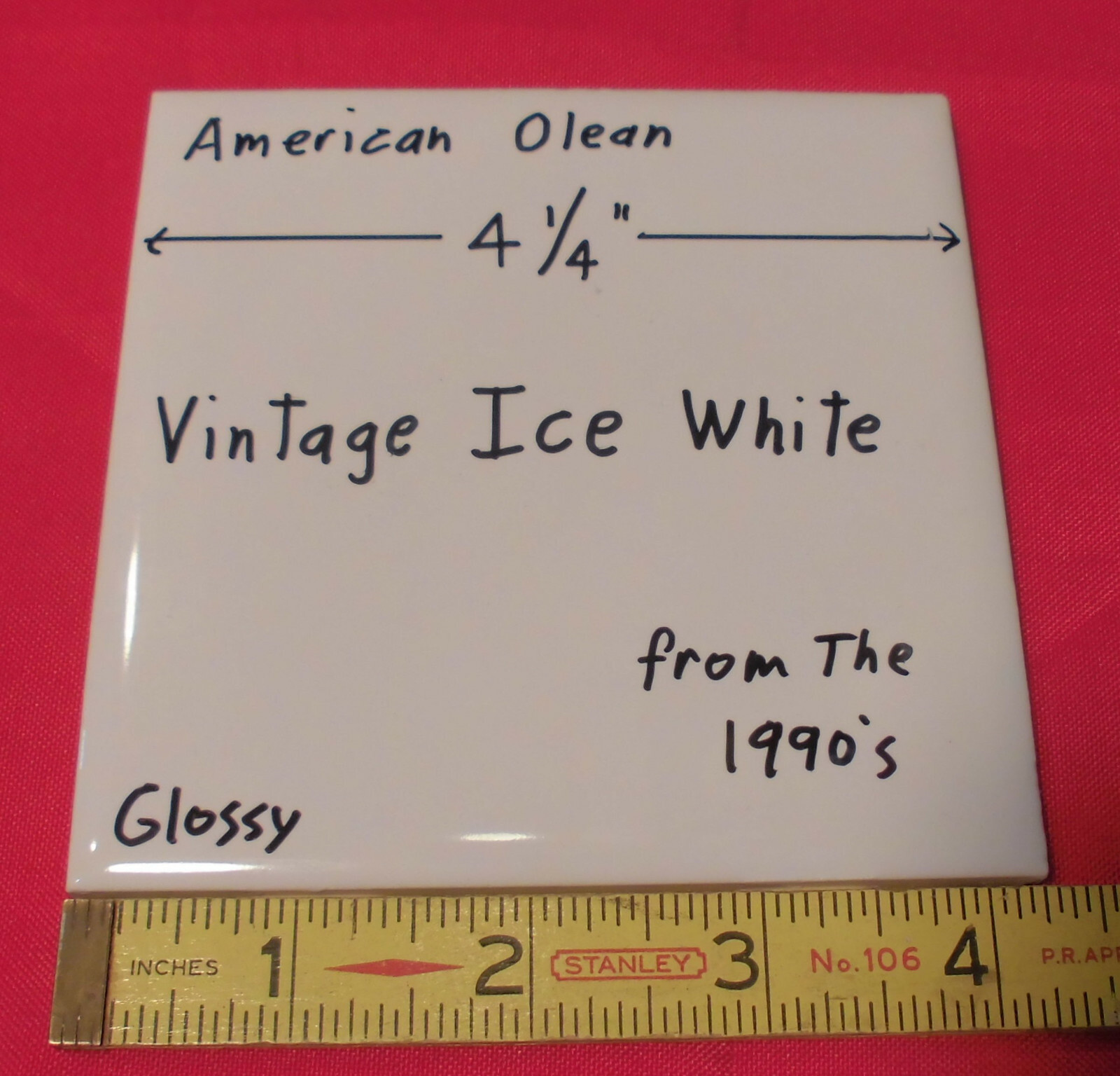 1 pc. Vintage: *Ice White* Glossy Ceramic Tiles by American Olean…4-1/4″ NEW