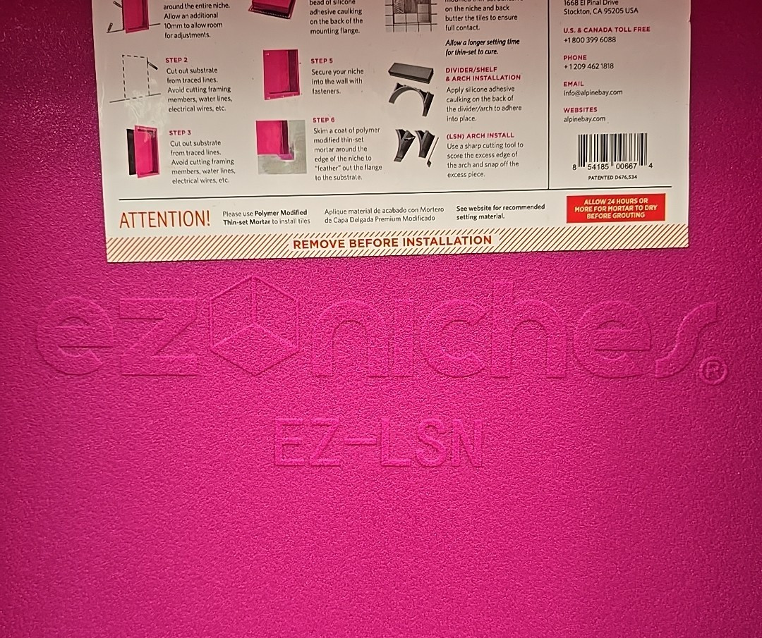 EZ-Niches EX-LSN Square Tile Ready Shower Wall Recessed Shelf Niche – 14 x 14