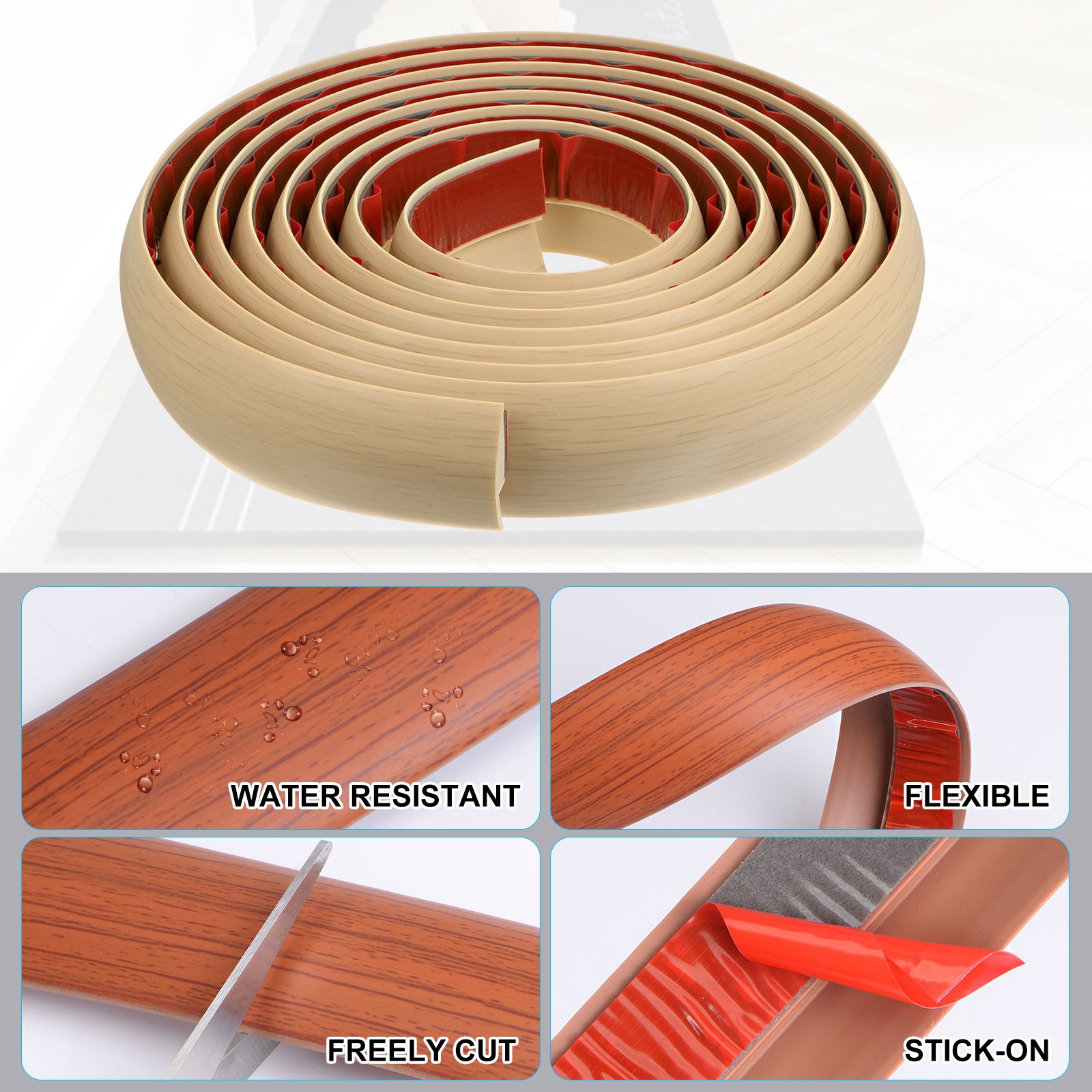 9.84ft PVC Floor Transition Strip Self Adhesive Carpet to Tile Strip Beige