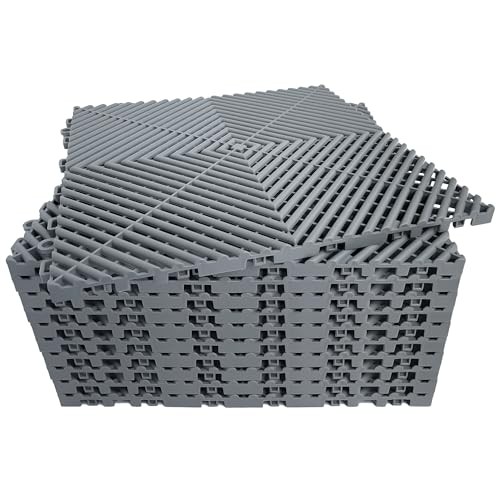 Interlocking Garage Floor Tiles, Rigid Drainage 16″L x 16″W x 0.7″Th 12 Grey