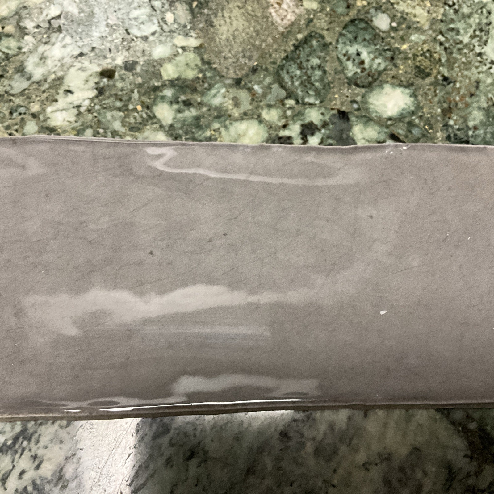 1 PC TILE 3” X 12” MAIOLICA CRACKLED TAUPE BY ROCA TILE. MADE IN SPAIN
