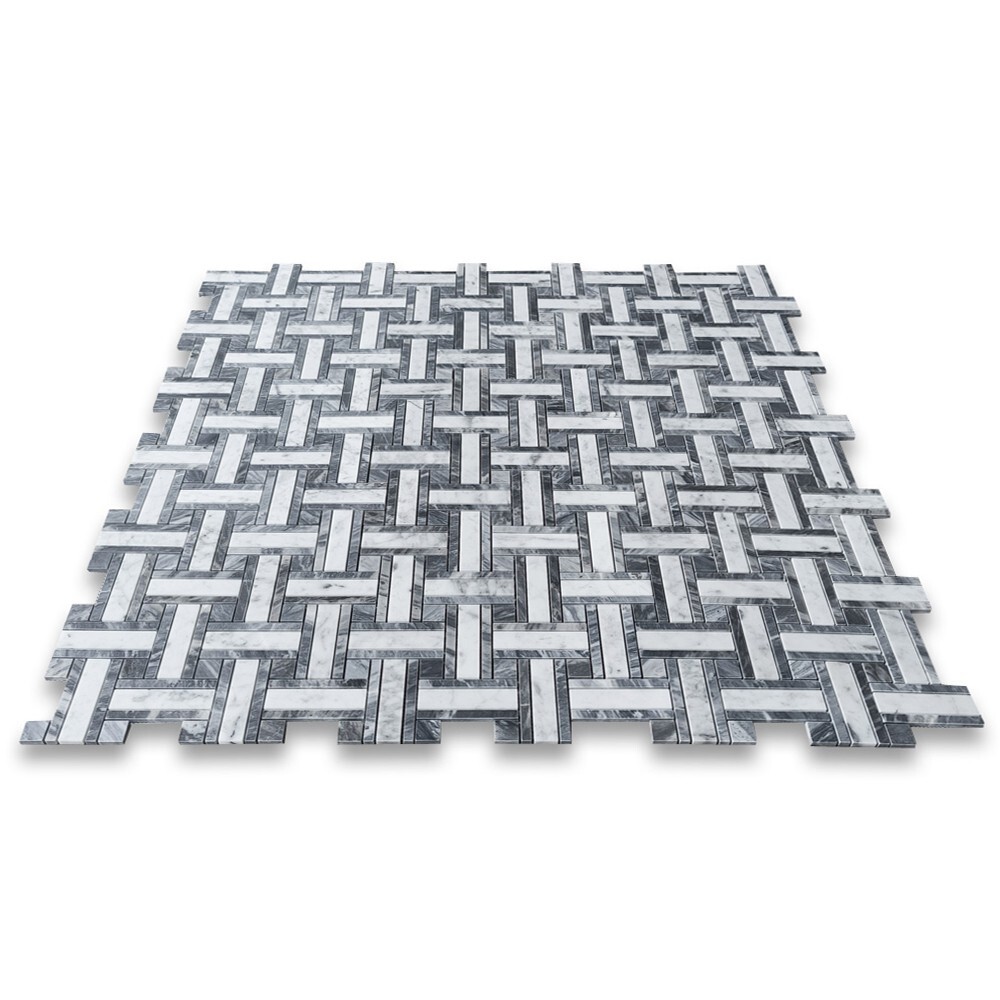 C66A7XH Carrara White Marble Twine Basketweave Mosaic Tile Bardiglio Gray
