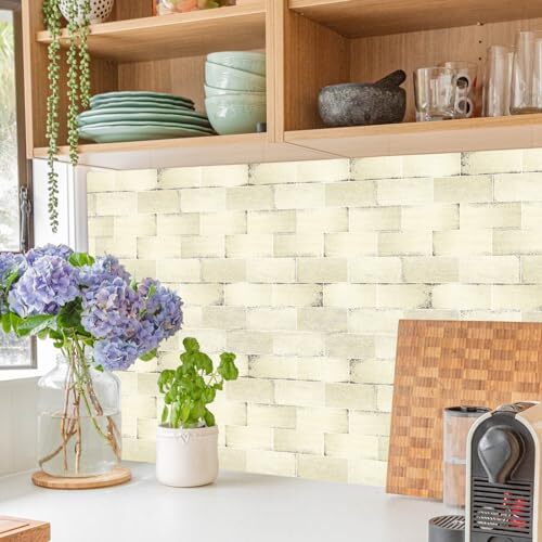 Eco-Friendly Peel & Stick Tiles – Grunge Beige Subway, 10 Sheets