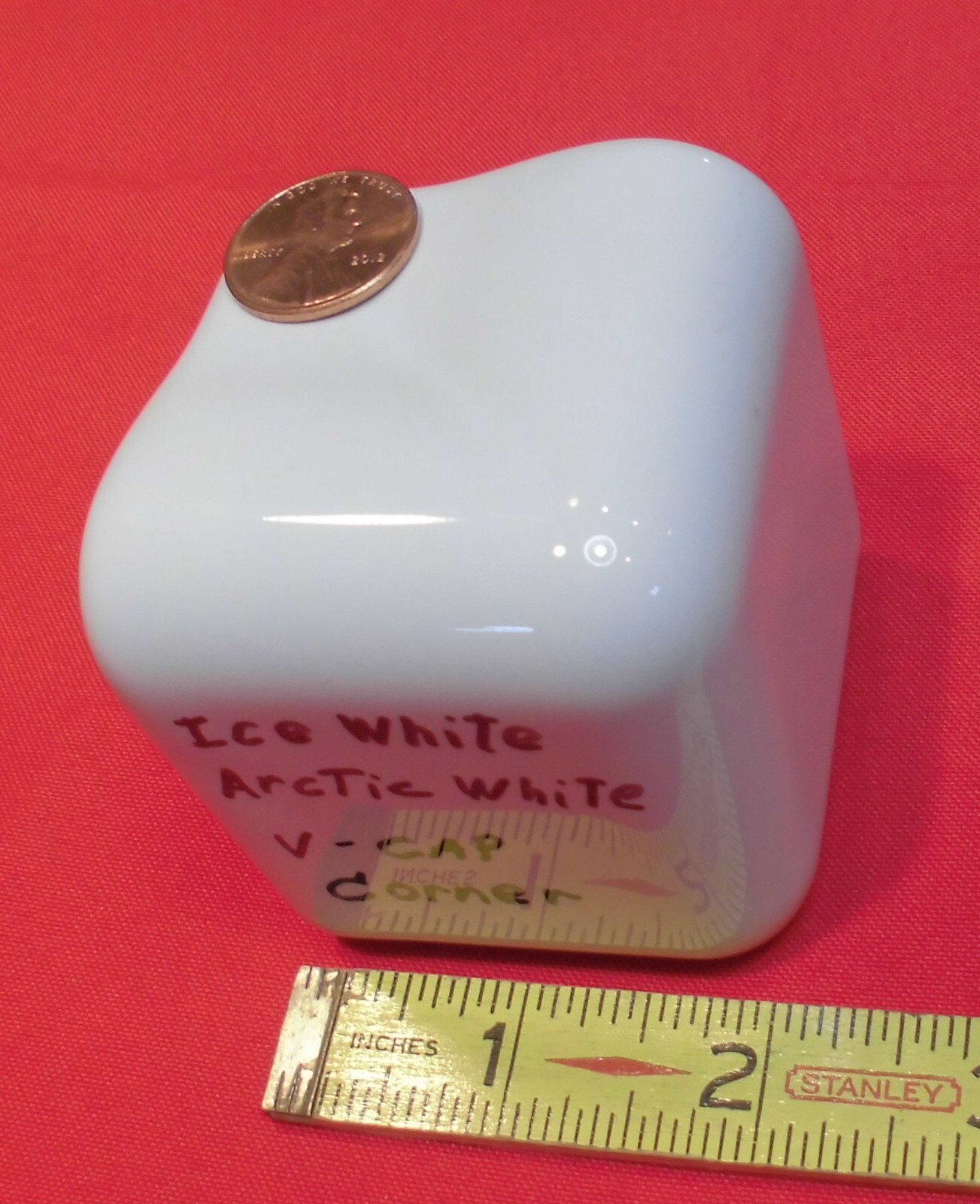 1 pc. Glossy Ice/Arctic White: V Cap Corner Ceramic Trim Tile: Countertop Edging