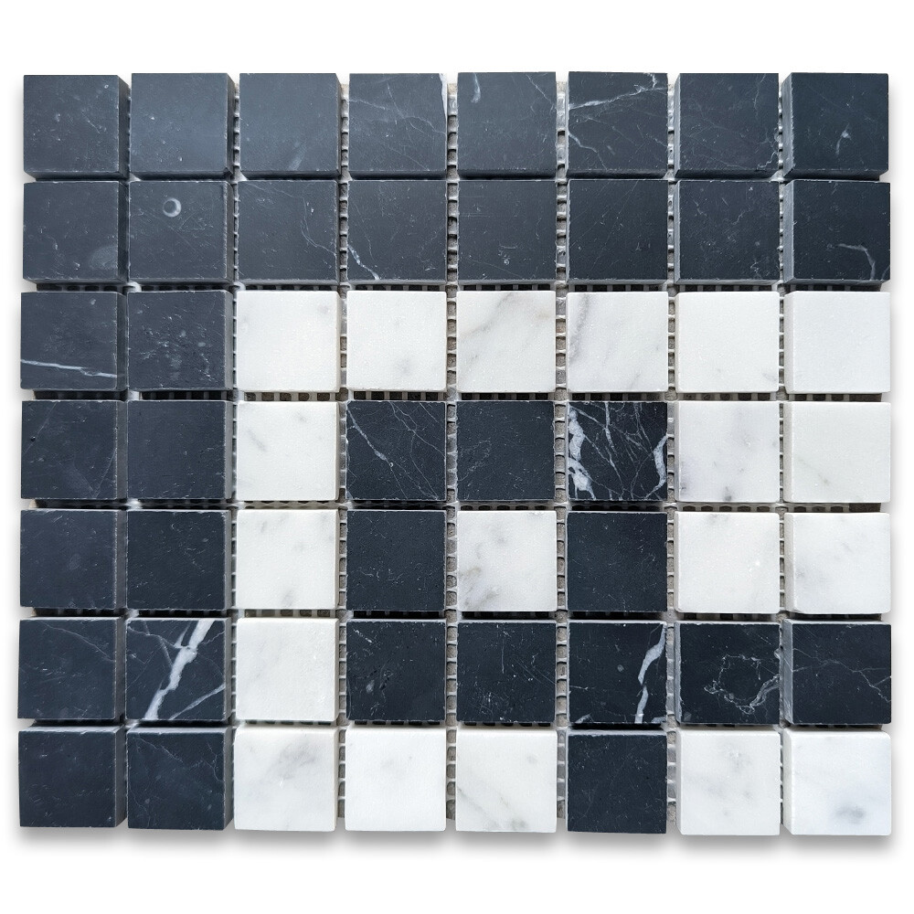 C24C2XH Carrara White Marble Greek Key Mosaic Corner Tile Nero Black Honed
