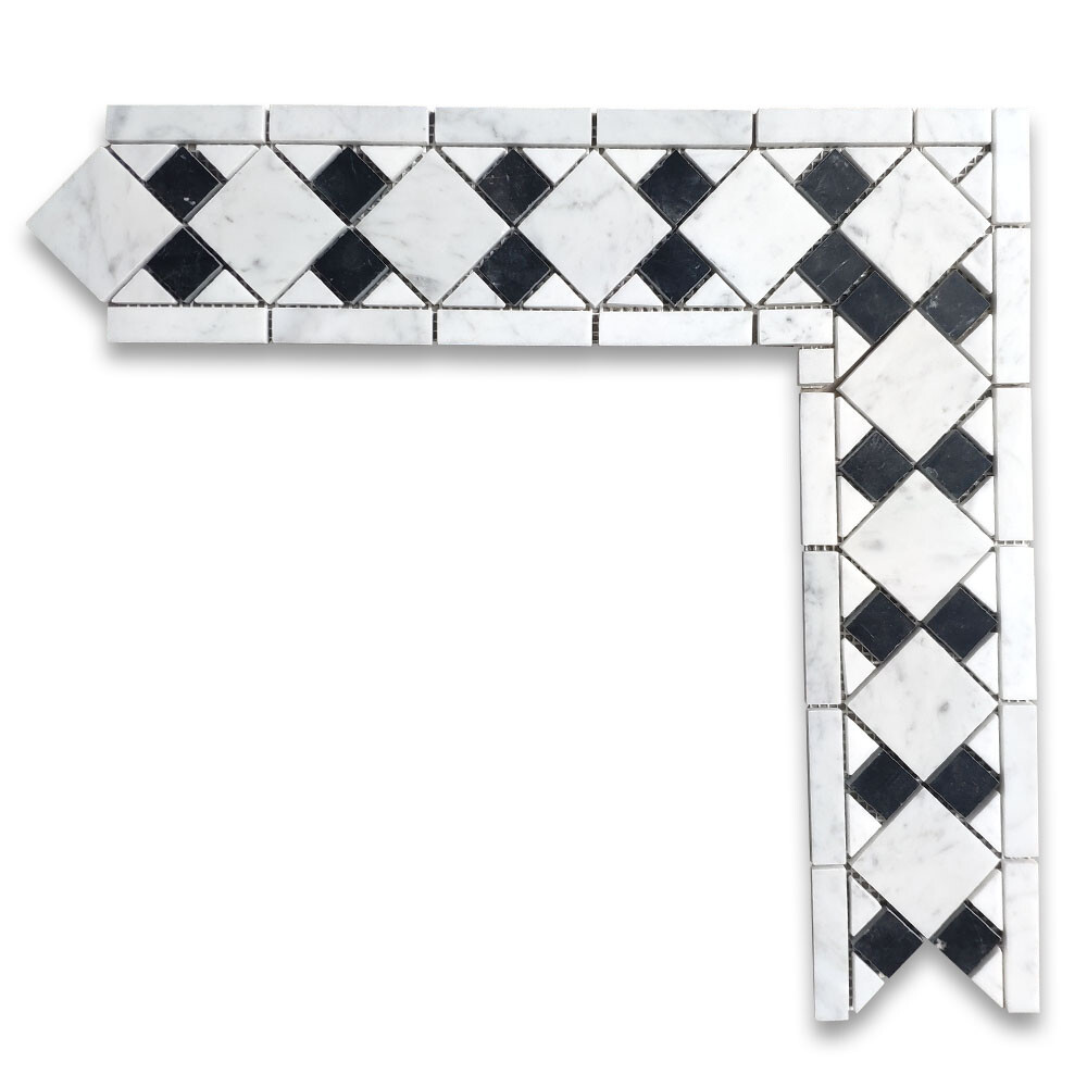 B0093CP Marble Mosaic Border Accent Tile Venice Monochrome 4.8×4.8 Polished