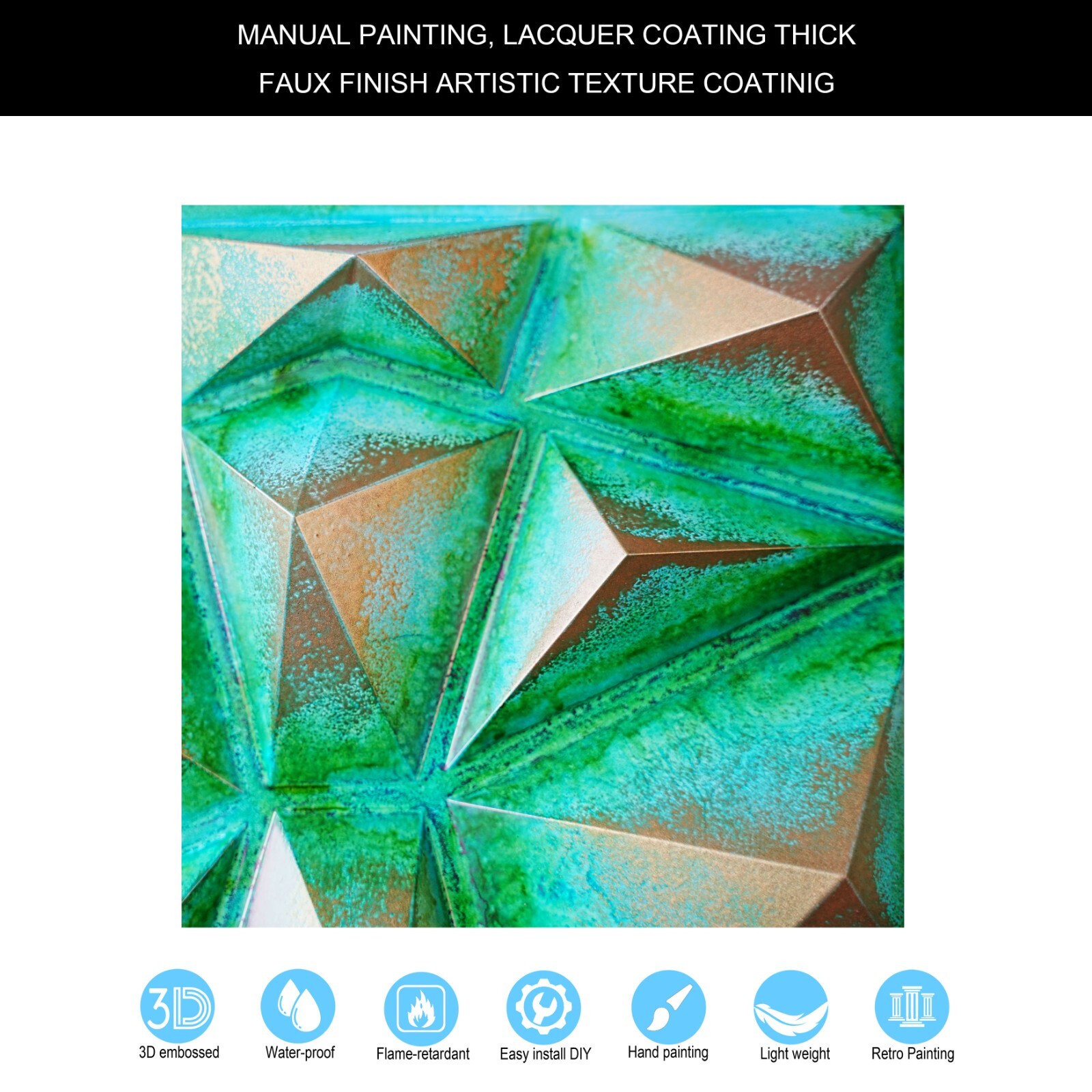 PVC Ceiling Tile Renovation Geometric PLM101 Washed cyan gold 10pcs PAINTSDECOR