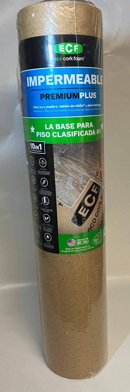 ECF UNDERLAYMENT LAMINATE & ENGINEERED FLOOR W/ CORK – 36″ x 25′ x 75 Sq Ft Roll