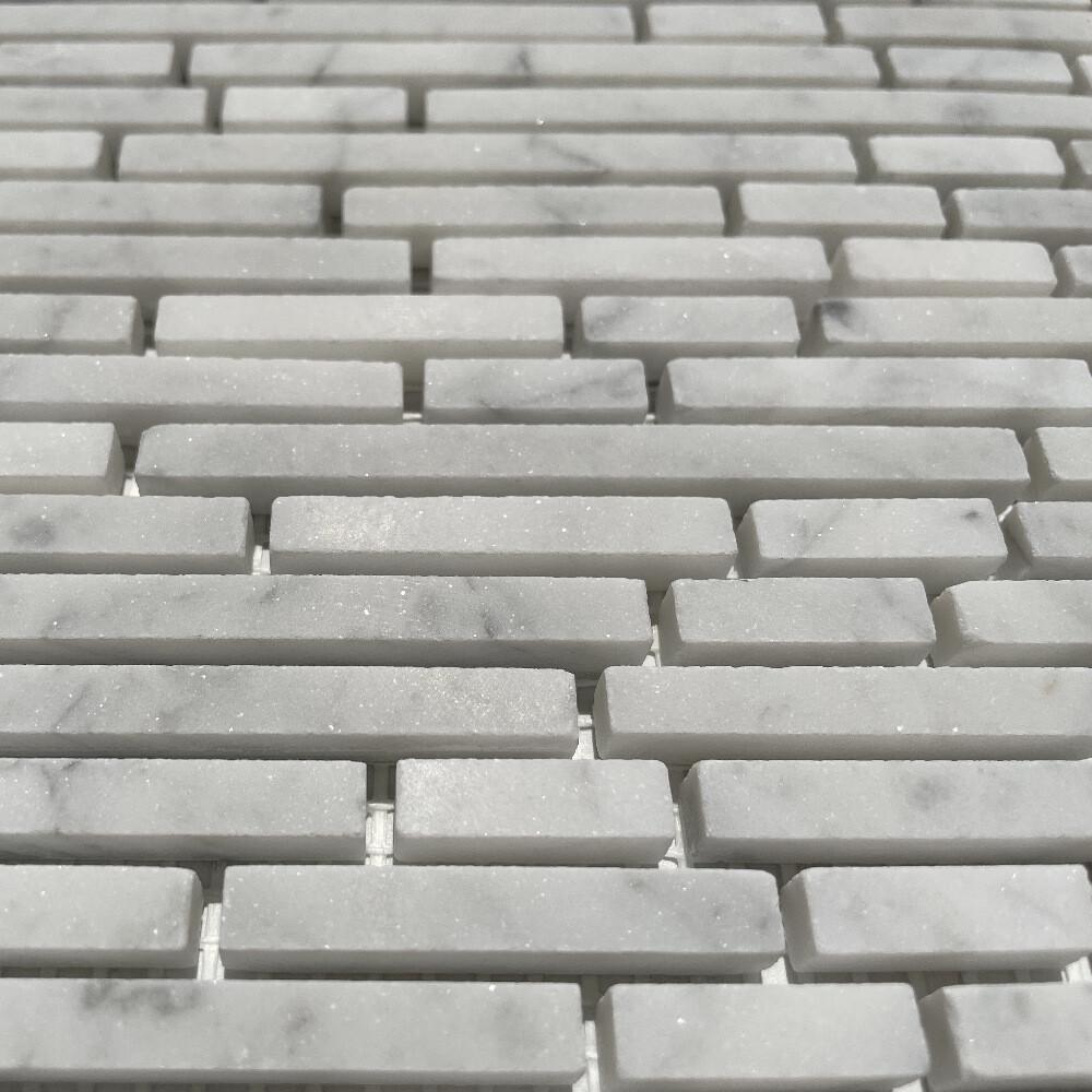 C79XH Carrara Marble Bamboo Random Strip Tile Heavy Rain Mosaic Honed Venato