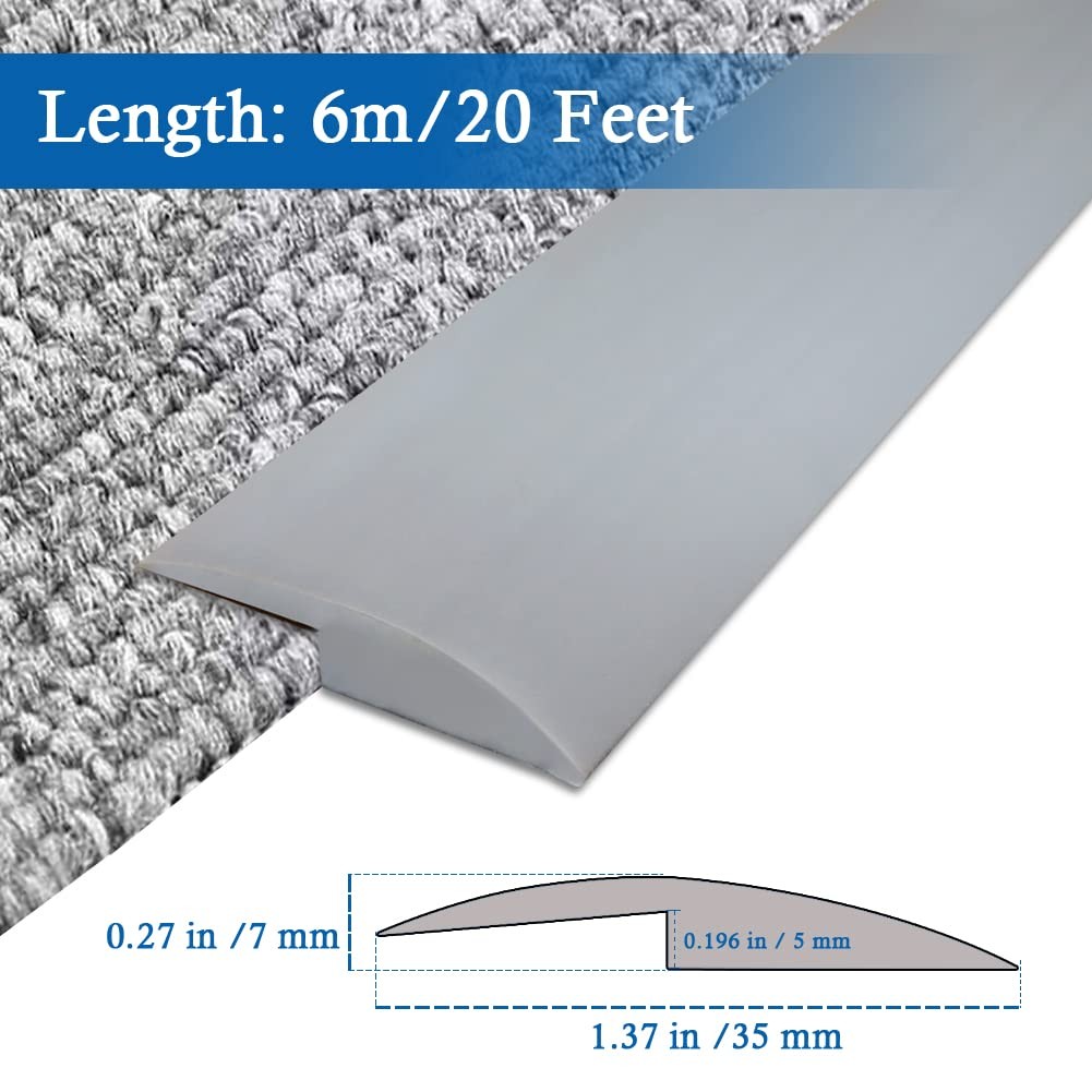 Floor Transition Strip Self Adhesive Carpet & Flooring 5mm, 20Ft, Gray