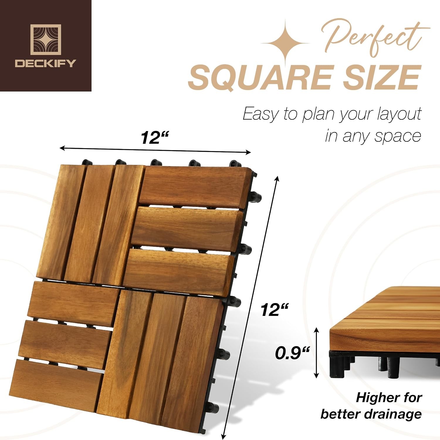 Golden Teak Acacia Wood Patio Deck Tiles 12×12 Outdoor Wood Decking Tiles