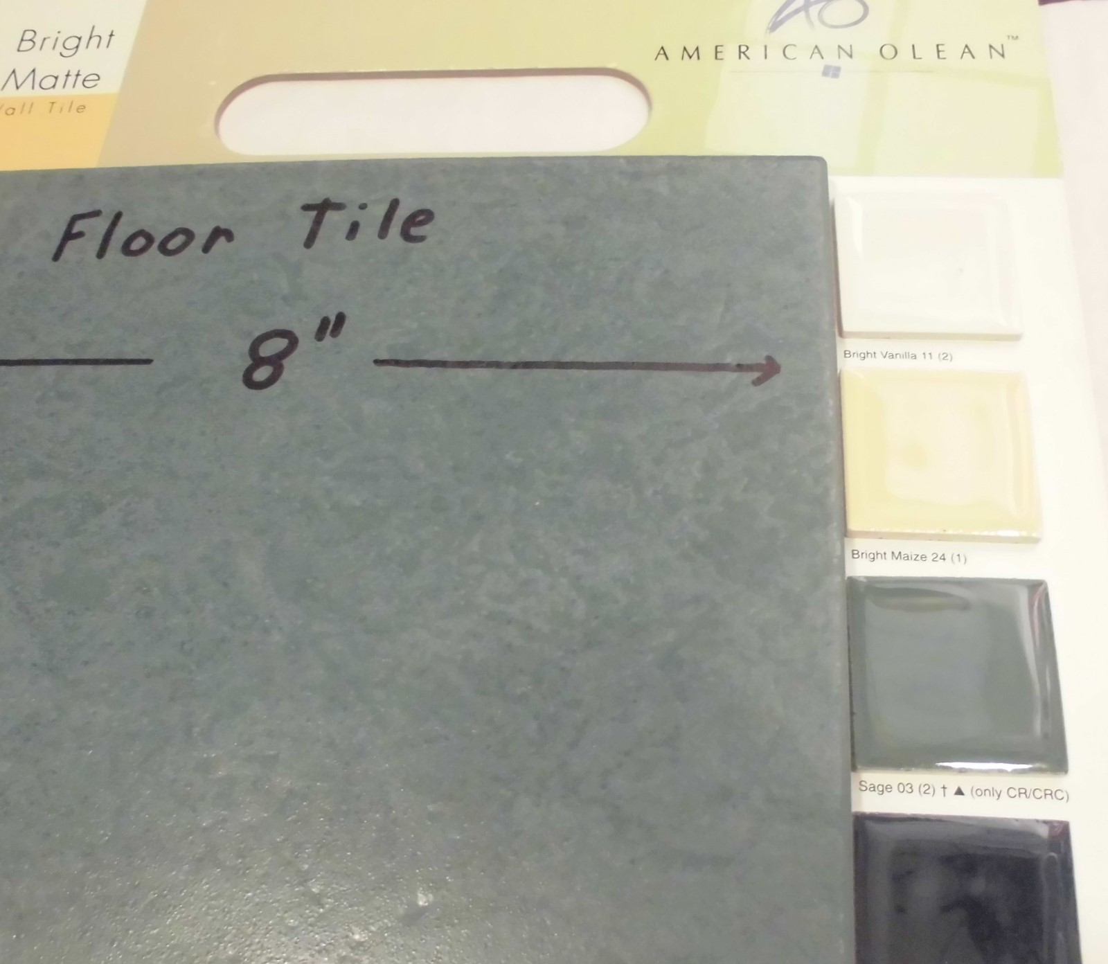 1 pc. *Green-Blue-Sage* Ceramic / Porcelain Floor Tile 8″ X 8″ rough textured