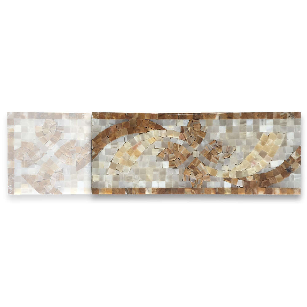 B0059P Marble Mosaic Border Listello Accent Tile Clover Onyx 4.7×12 Polished