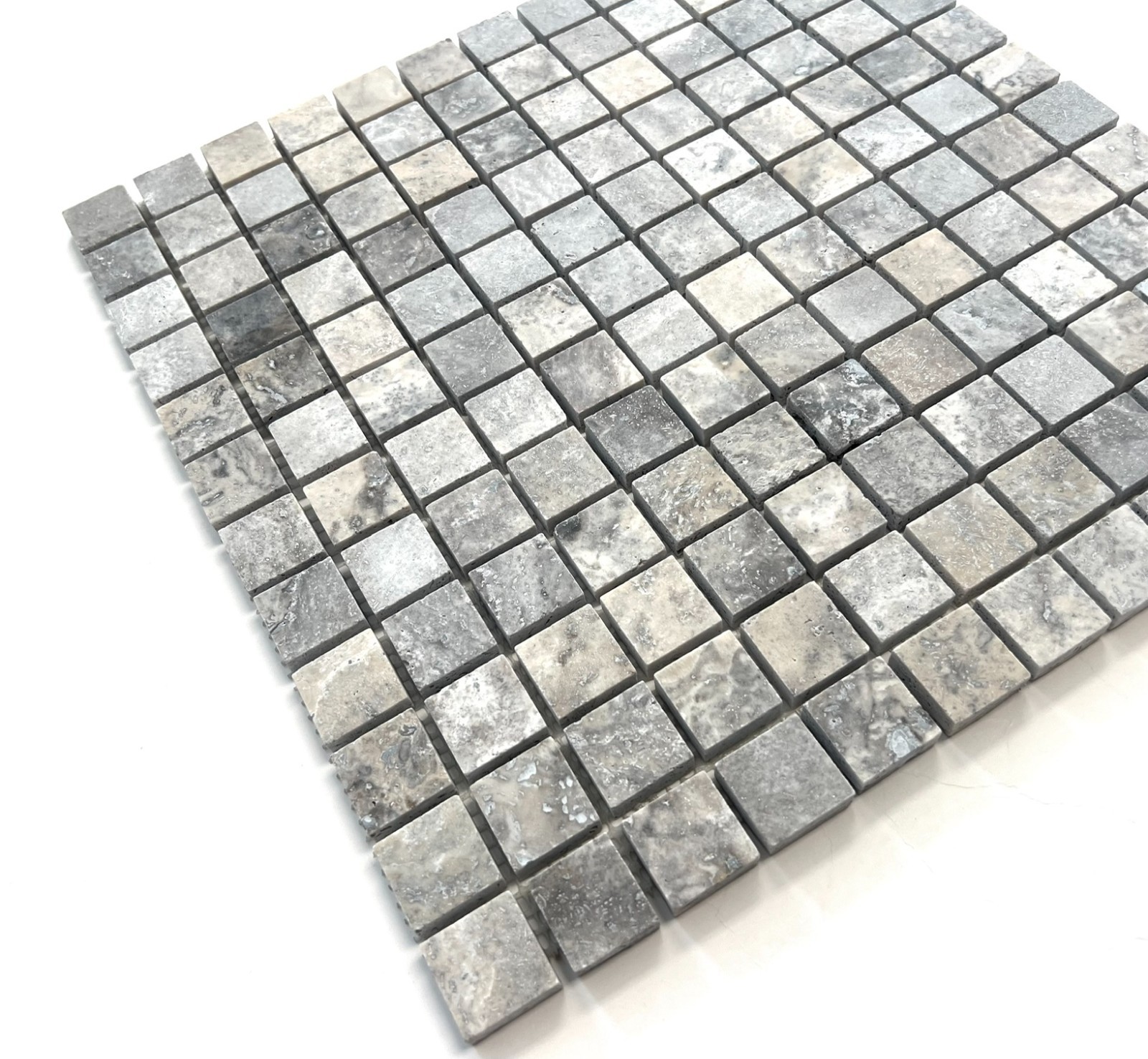 1×1 Silver Premium Honed Filled Travertine Mosaic Tile Backsplash Floor Wall