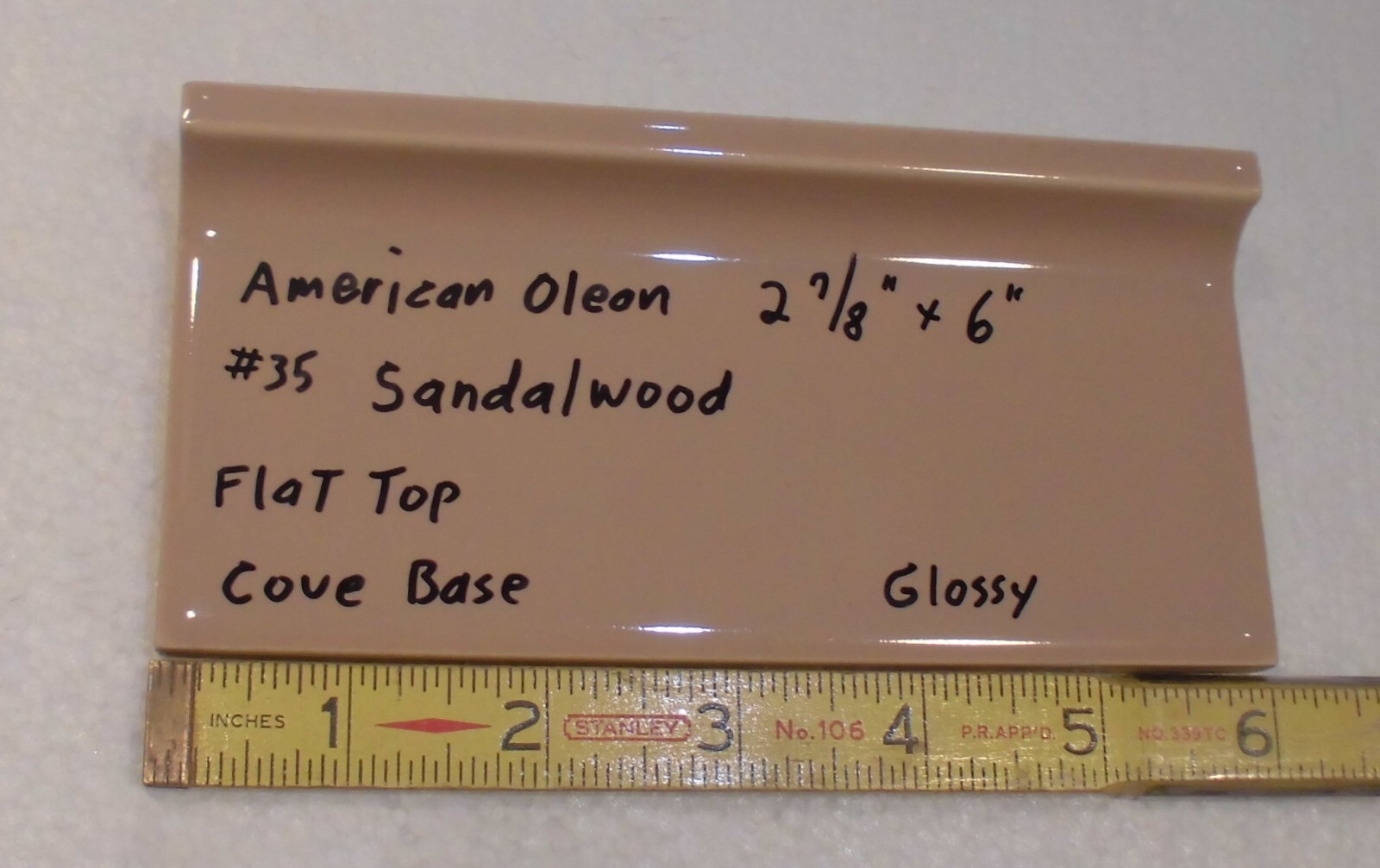 1 pc. Medium Brown: Flat Top; base/cove Ceramic Tile; 6″ X 2-7/8″ American Olean