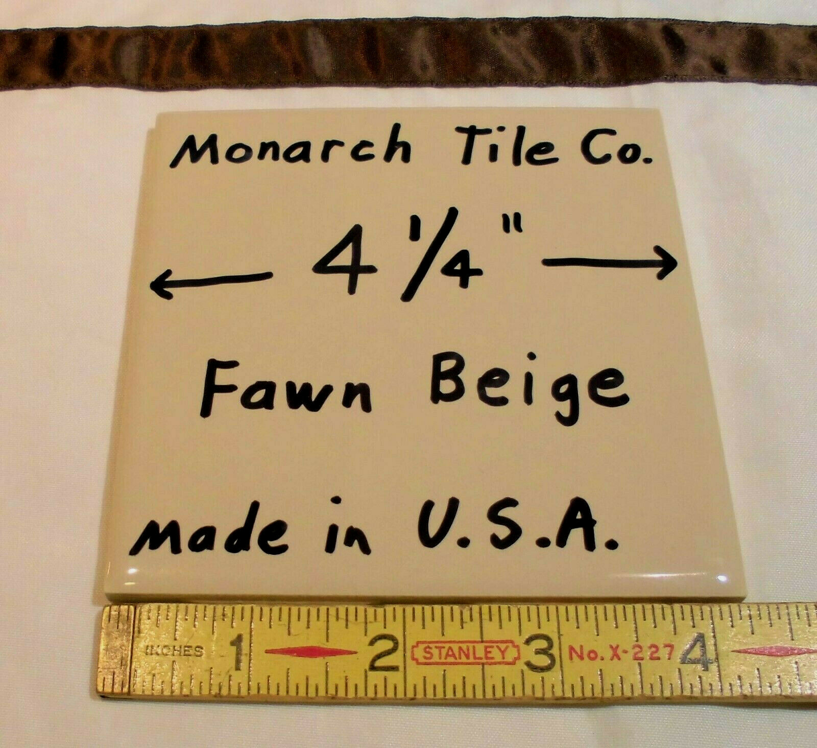 1 pc. Glossy Ceramic Tile *Fawn Beige* 4-1/4″ by Monarch Tile Co. U.S.A. NEW