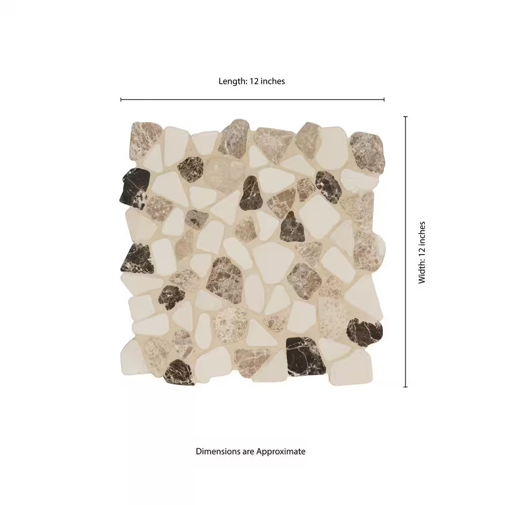 Mix Marble Pebbles 12 In. X 12 In. X 0.38 In. Tumbled Marble Mesh-Mounted Mosaic