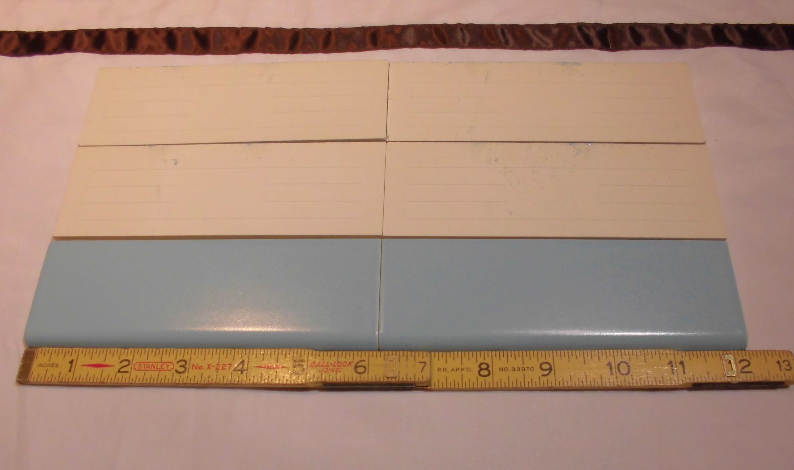 6 pcs. Matte *Blue Denim* Ceramic Cap Bullnose Trim tile by Mid-State NOS