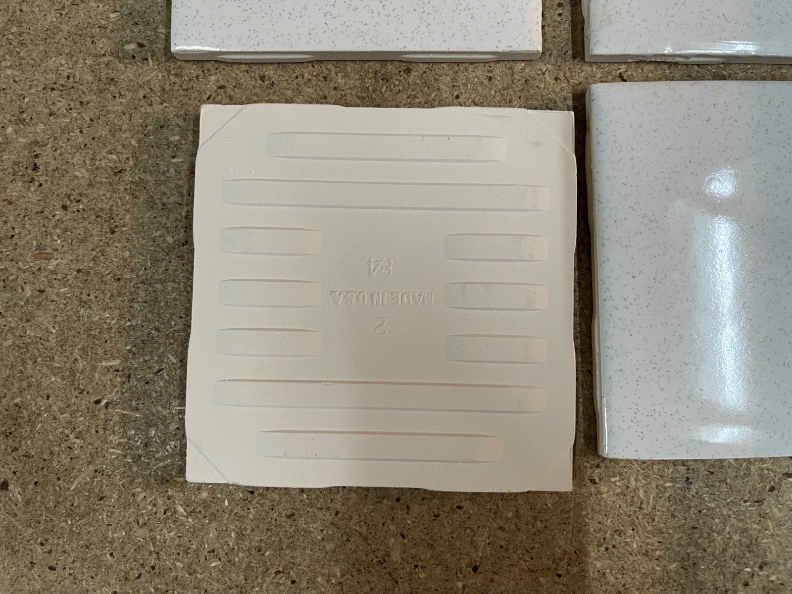 Lot Of 4 – Vintage Ceramic White W/ Gray Flecks Specks TileCrest Tile 4 1/4″