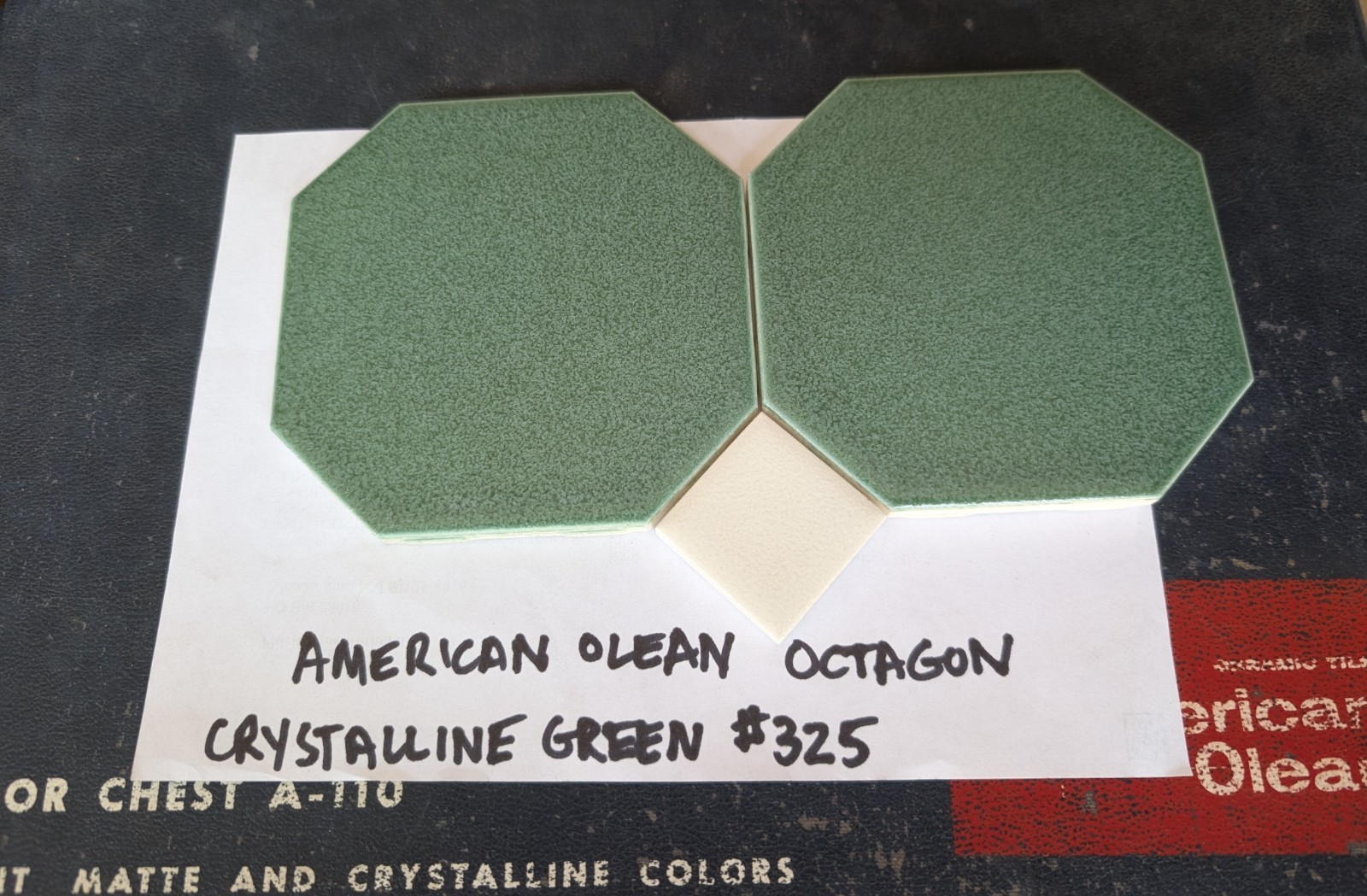2 pcs American Olean Crystalline Green #325 Ceramic Tile 4-1/4″ Octagon 1950s