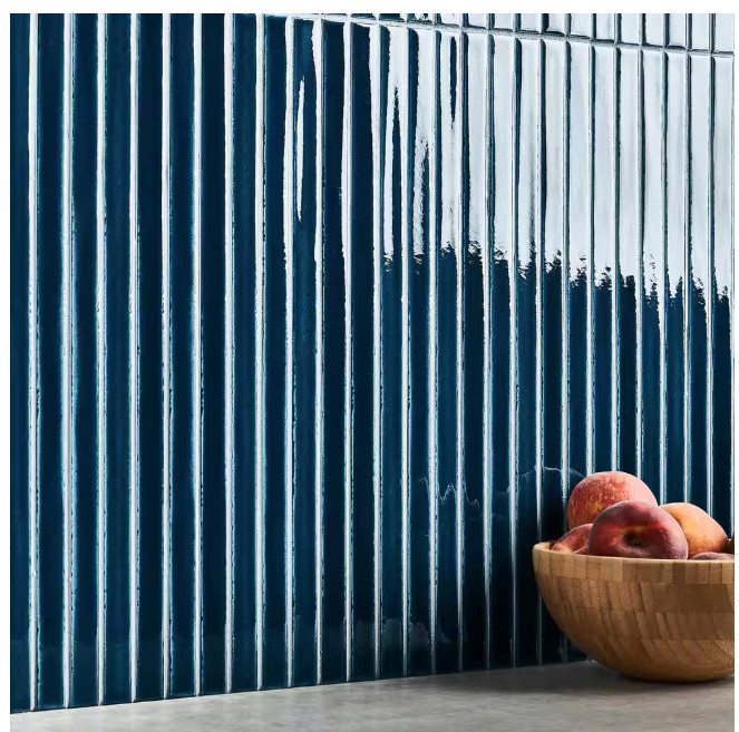 Vistaio Sapphire Blue 5.27″ x 17.71″ Glossy Ceramic Mosaic Wall Tiles (8-Pack)