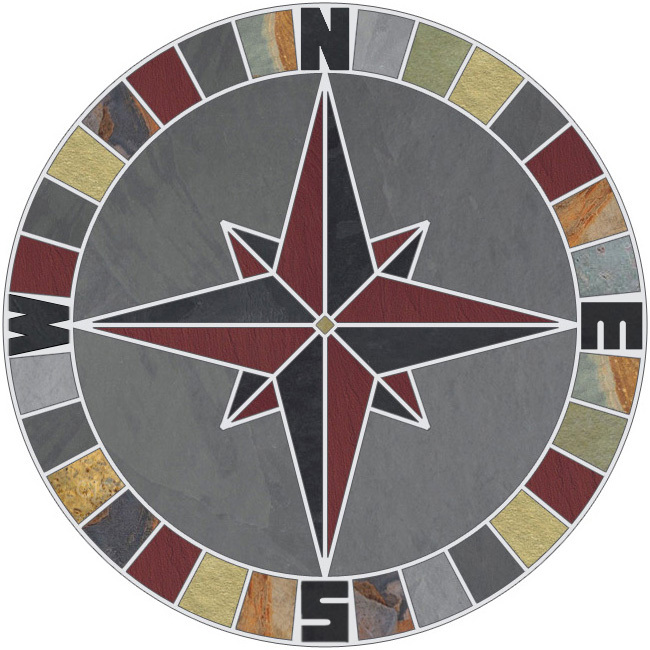 18″ Tile Mosaic Medallion Mariners Compass Gray Multi Slate Backsplash Flooring