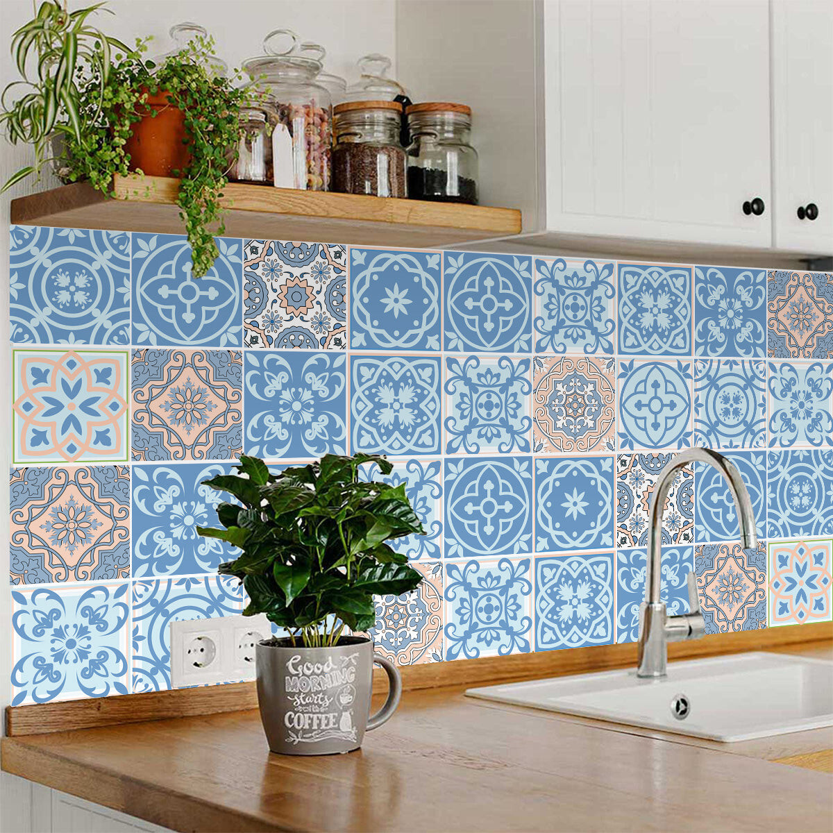 6″ X 6″ Ocean Blue Mosaic Peel And Stick Removable Tiles