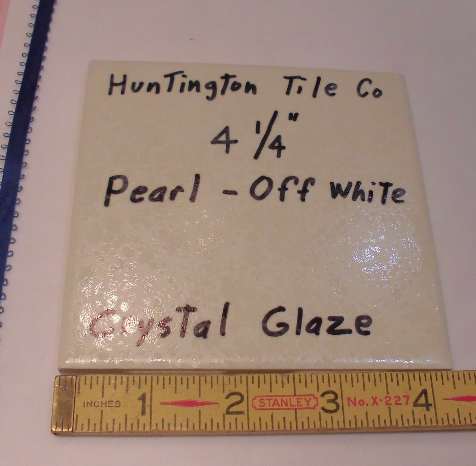 1 pc. *Pearl-Off White* Ceramic Tile 4-1/4″ Crystal Glazed by Huntington Co. NEW