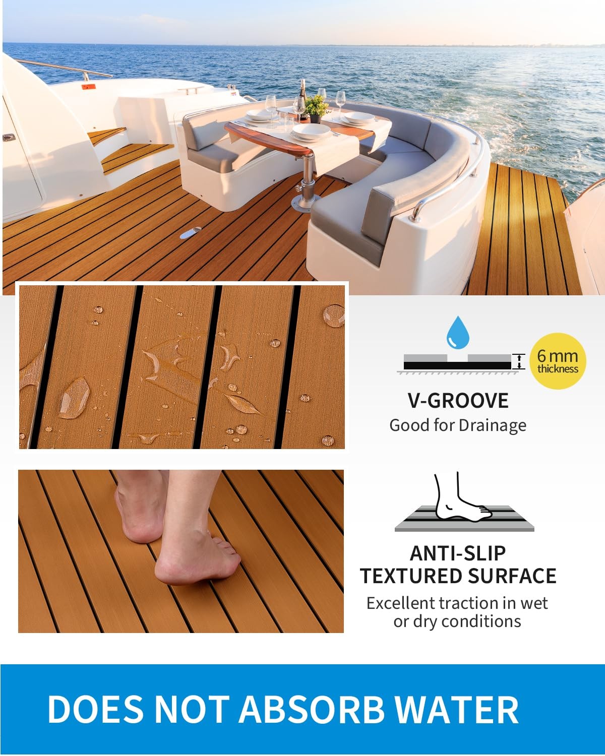 Boat Flooring EVA Foam Self-Adhesive 96”x36” Faux Teak Marine Boat Decking …