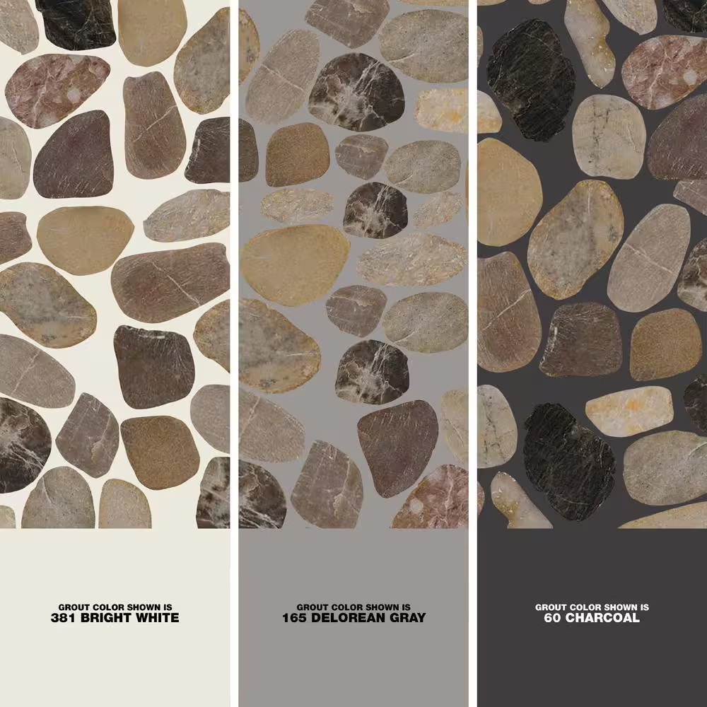 Mix River Rock 13 In. X 13 In. X 0.38 In. Tumbled Quartzite Mesh-Mounted Mosaic