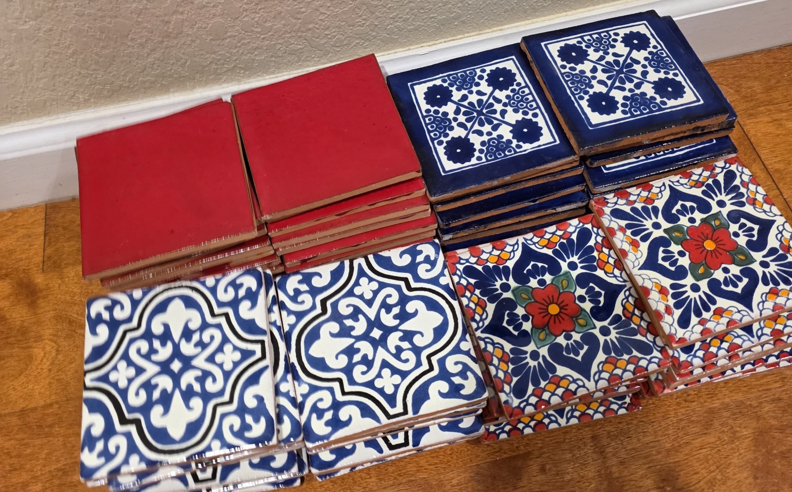 82 Pieces Spanish Mexican Handpainted Terracotta Talavera Tiles 4.25″ x 4.25″