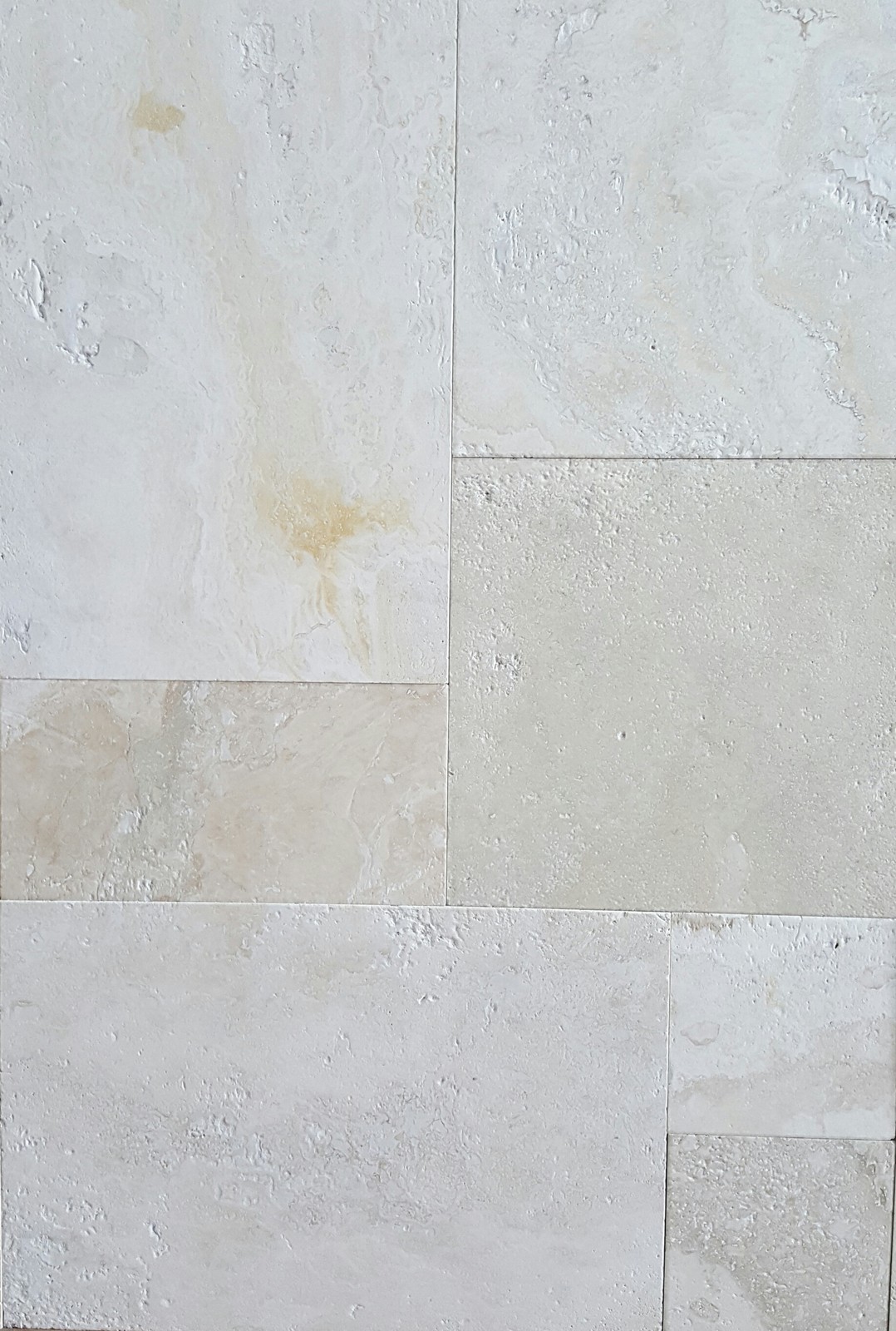TRAVERTINE VEIN CUT CASCADE VANILLA FRENCH PATT TILES STRAIGHT CUT OR CHISELED