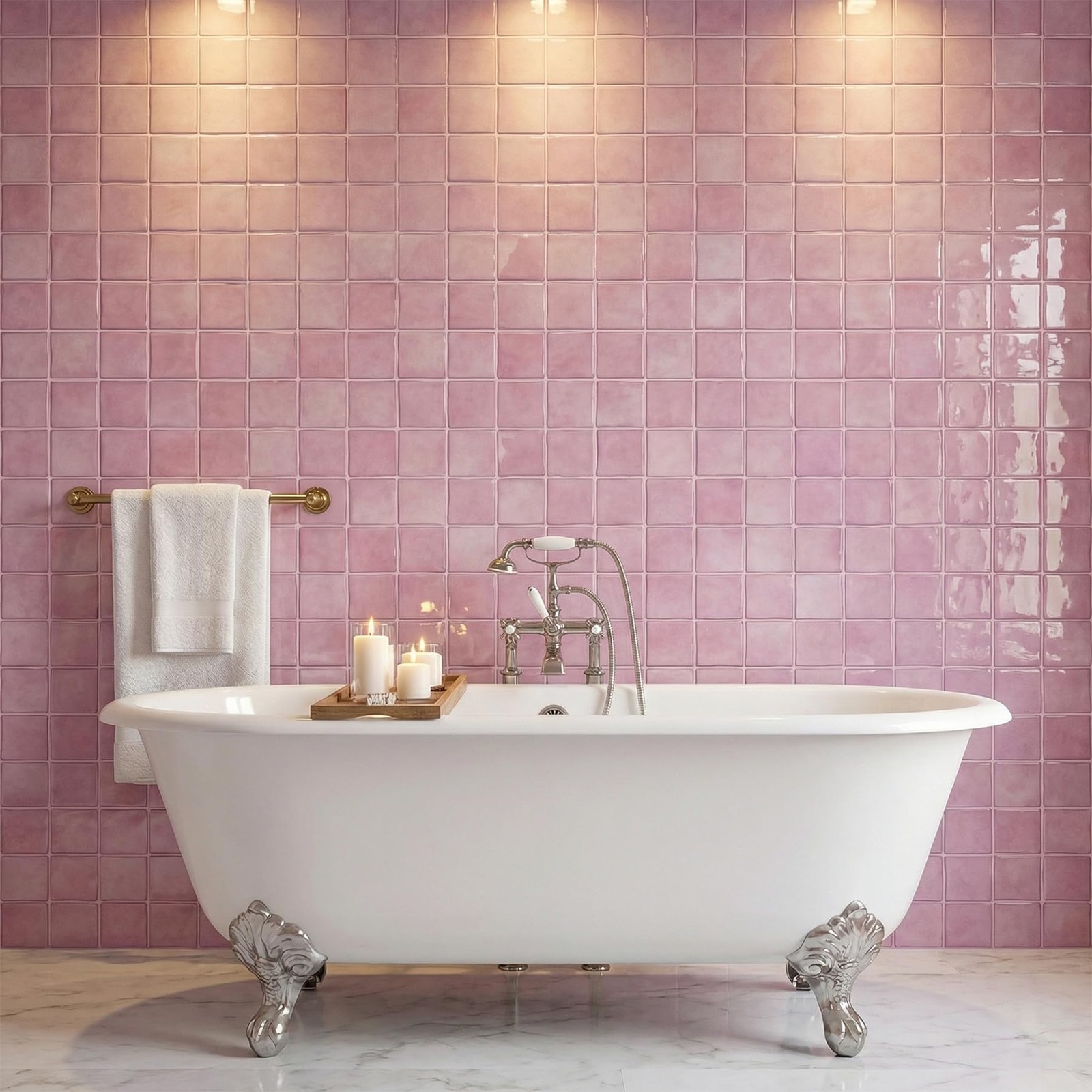 Blush Pink 4 Sheets 6×6 Inch Peel and Stick Subway Tile Backsplash, Self Adhe…