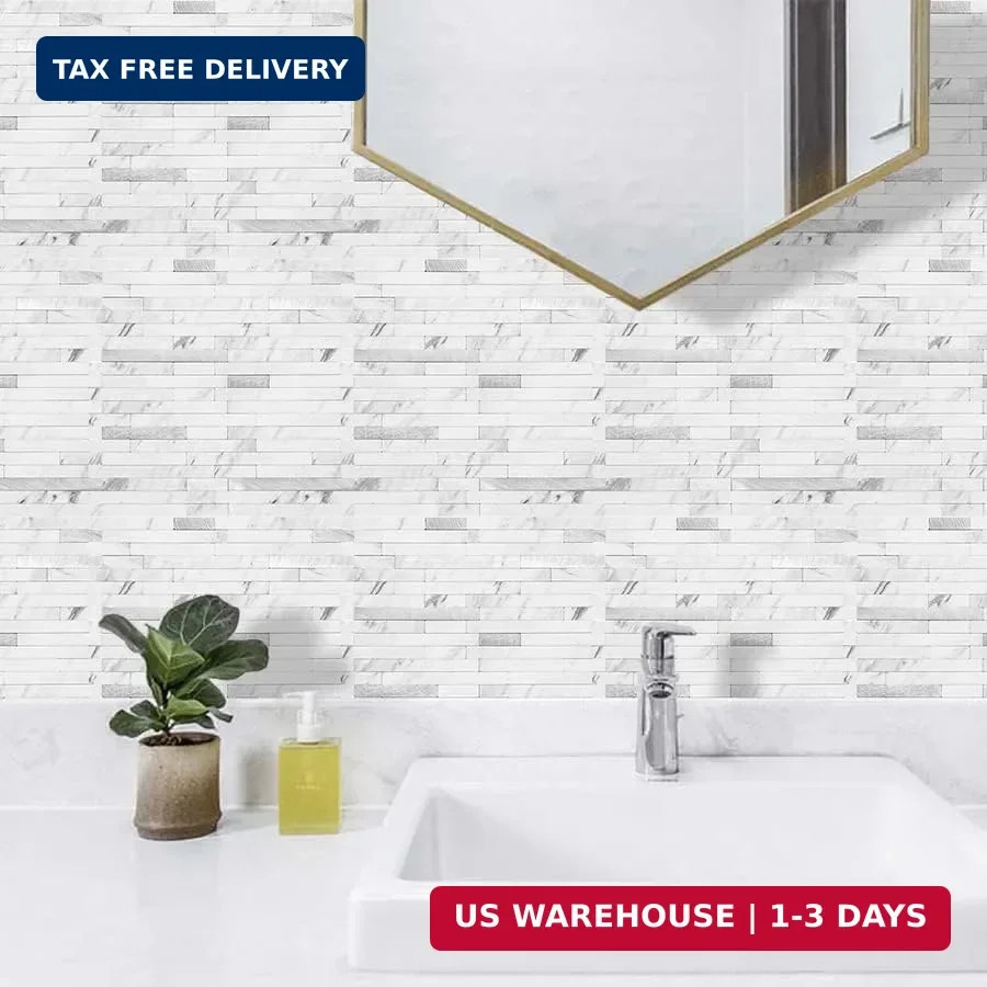 AULIGET 20 Sheets Faux Stone Peel and Stick Backsplash, White Marble Look PVC Wa