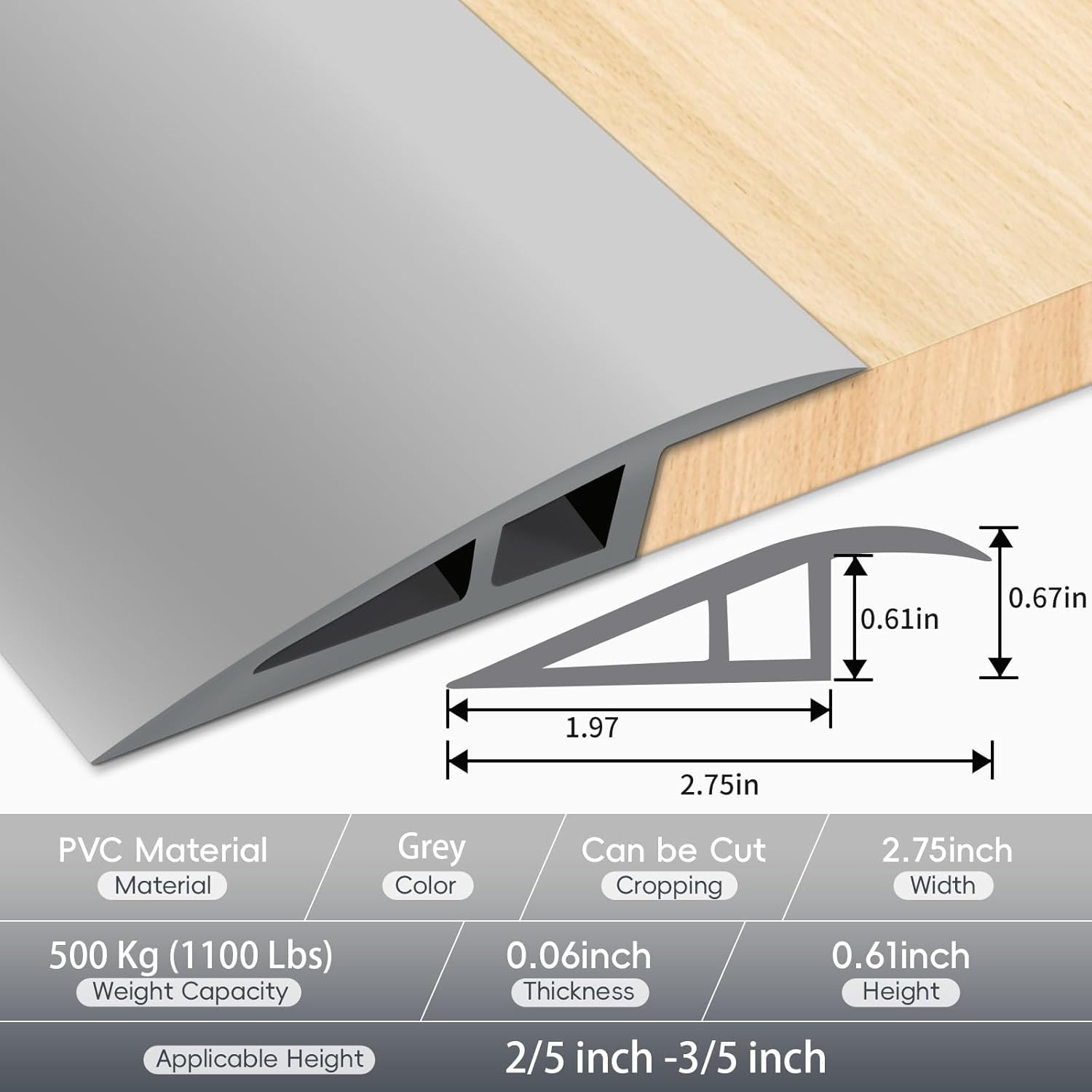 Vinyl Floor Transition Strip Door Threshold Self Adhesive 0.6” (H) – 72”(L), T