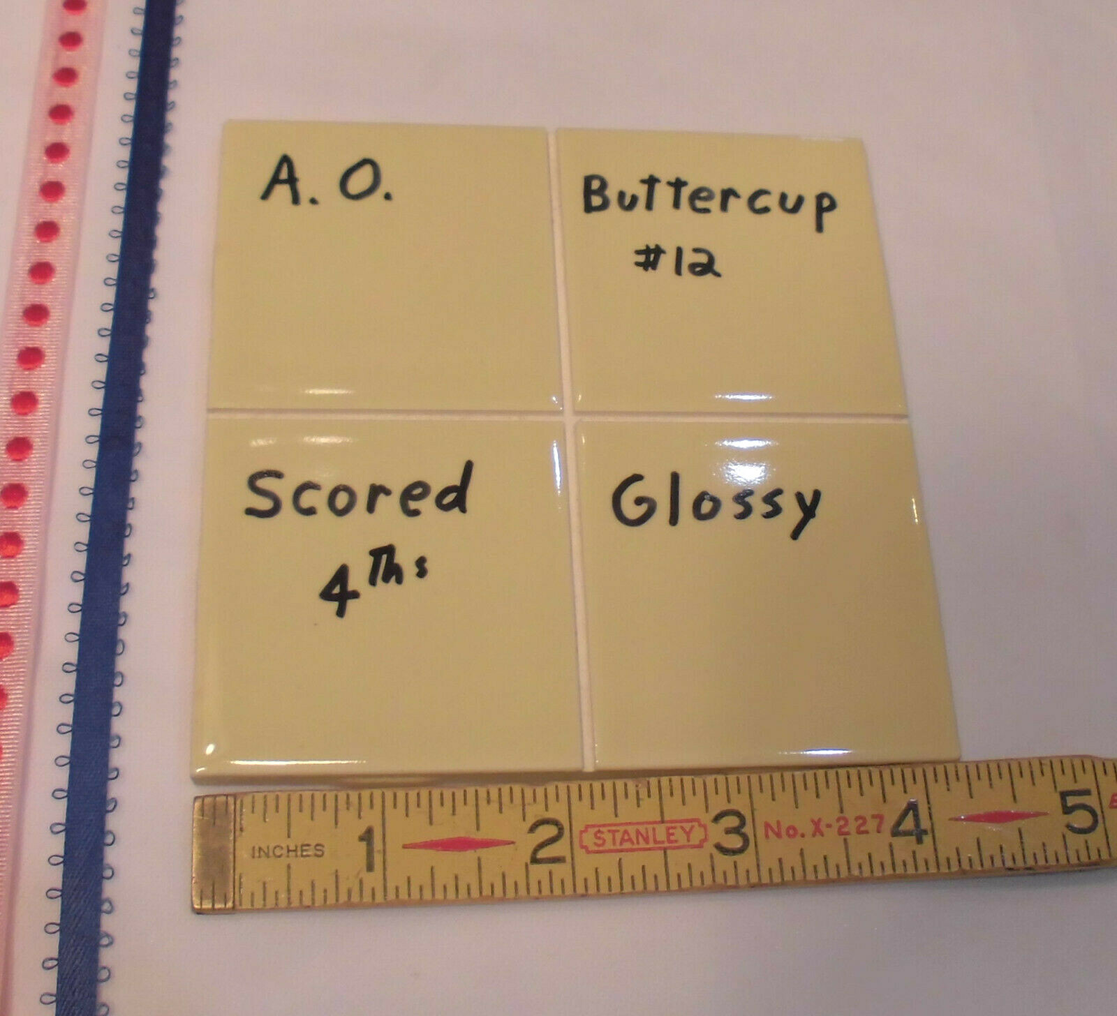 1 pc. *Buttercup Yellow* 4-1/4″ Scored Glossy Ceramic Tile; by American Olean