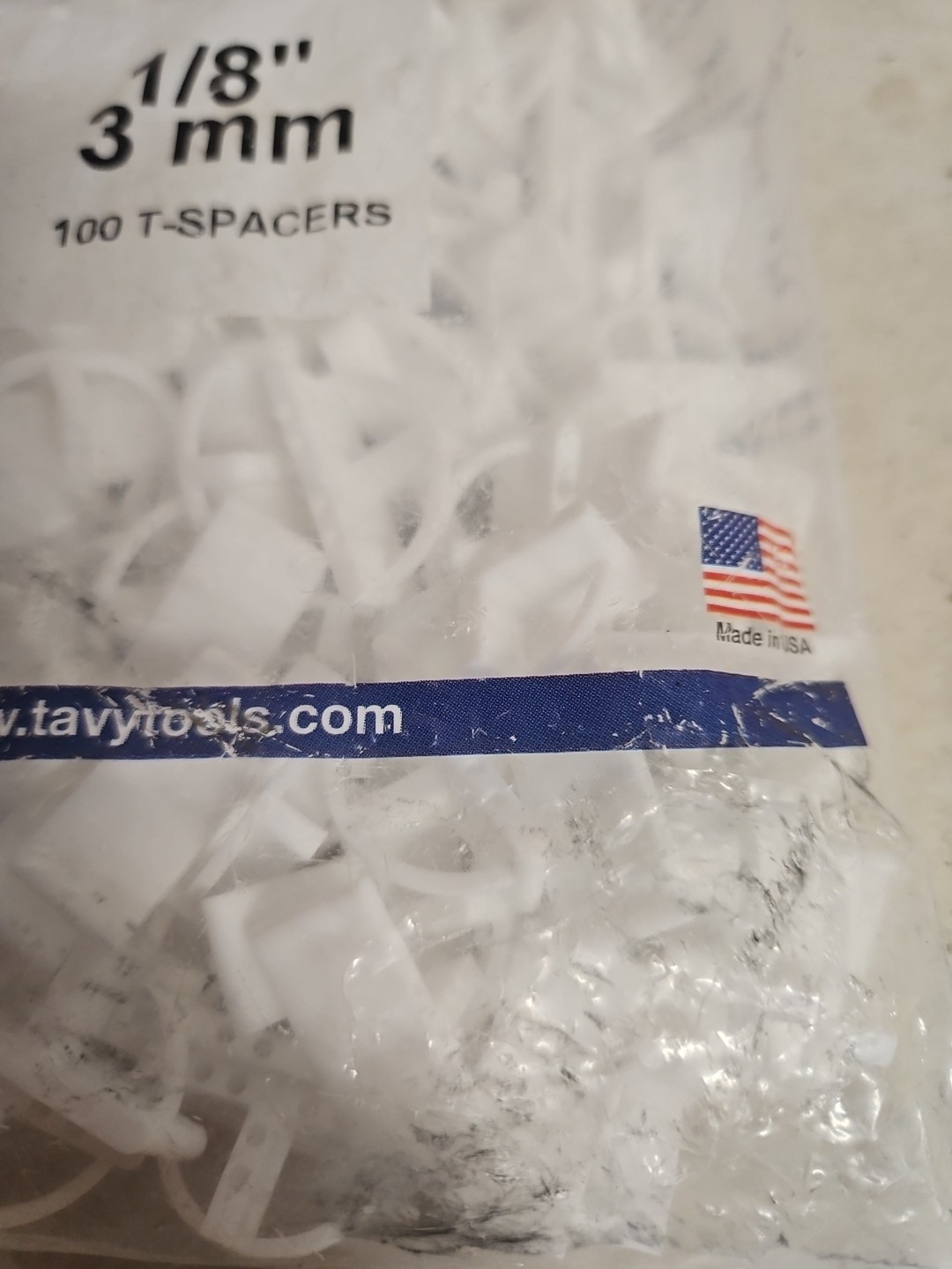 100 Tile Brick Marble T SPACERS 1/8″ 3 mm Two 2 sided WHITE Plastic TAVY 5004