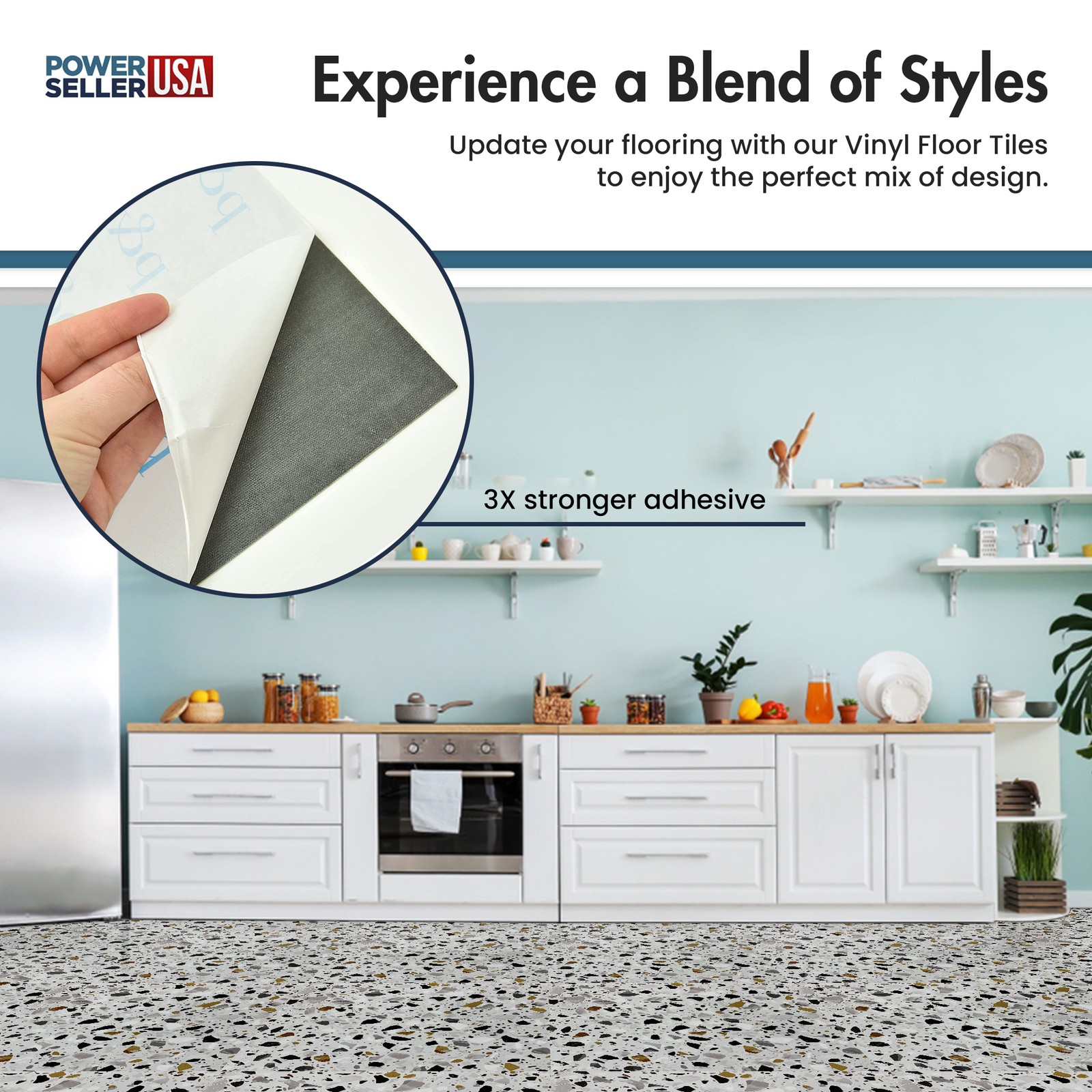 PowerSellerUSA Vinyl Self Adhesive Floor Tiles 20 PCS 12″ x 12″, Mosaic Pattern