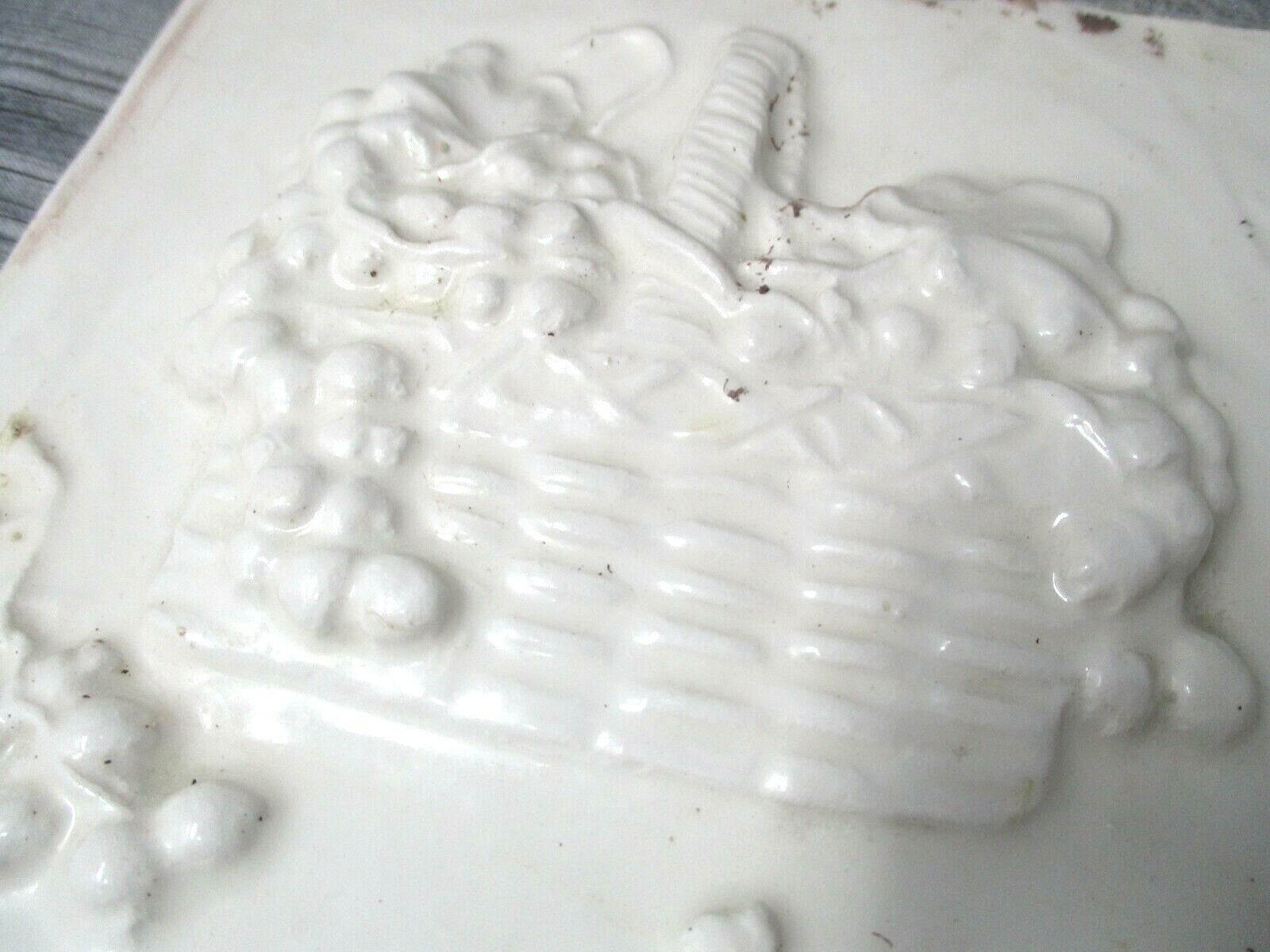 Vintage Ceramic Tile 6 inch white raised grape fruit basket country kitchen