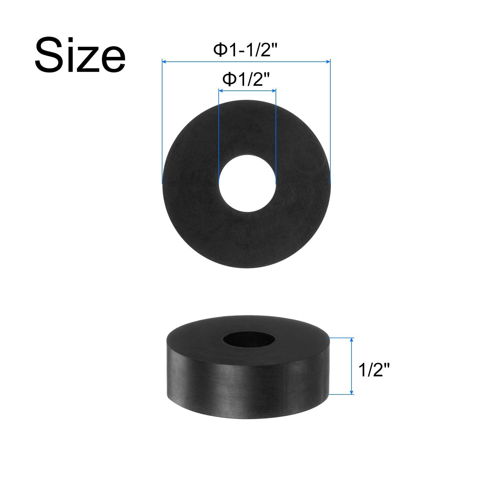 uxcell 8pcs Rubber Spacers 1-1/2″ OD x 1/2″ ID x Height, Balck