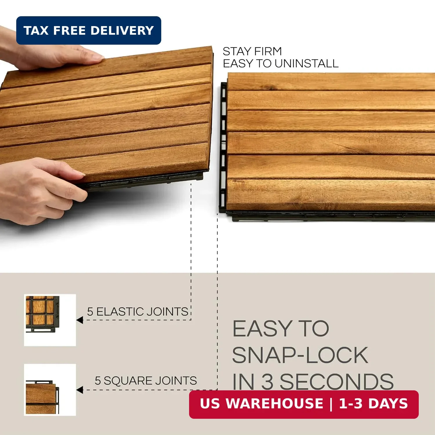THYOI Premium Deck Tiles, Patio Flooring – Set 10 Pcs 12″x12″x0.9″ Interlocking