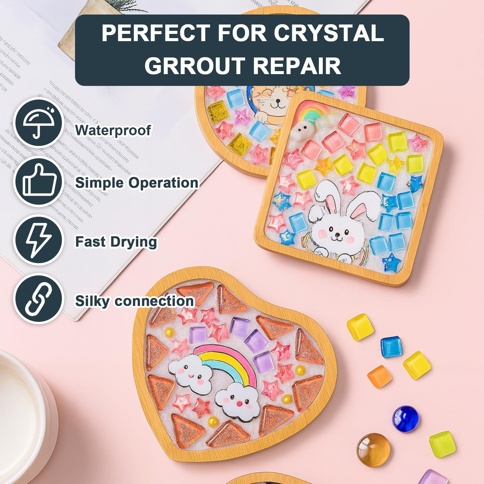 Professional Mosaic Grout for Crafts Black 200g – Quick-Dry Crystal Tile Grou…