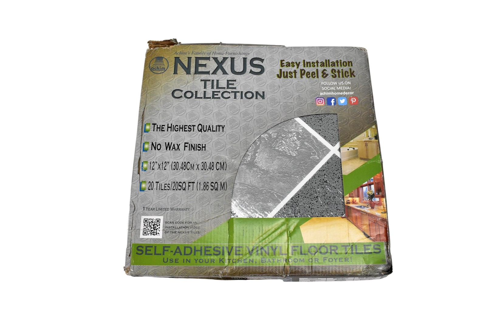 Achim Nexus Peel & Stick Vinyl Floor Tiles 12×12 20 Sq Ft 20 Tiles FTVGM30320