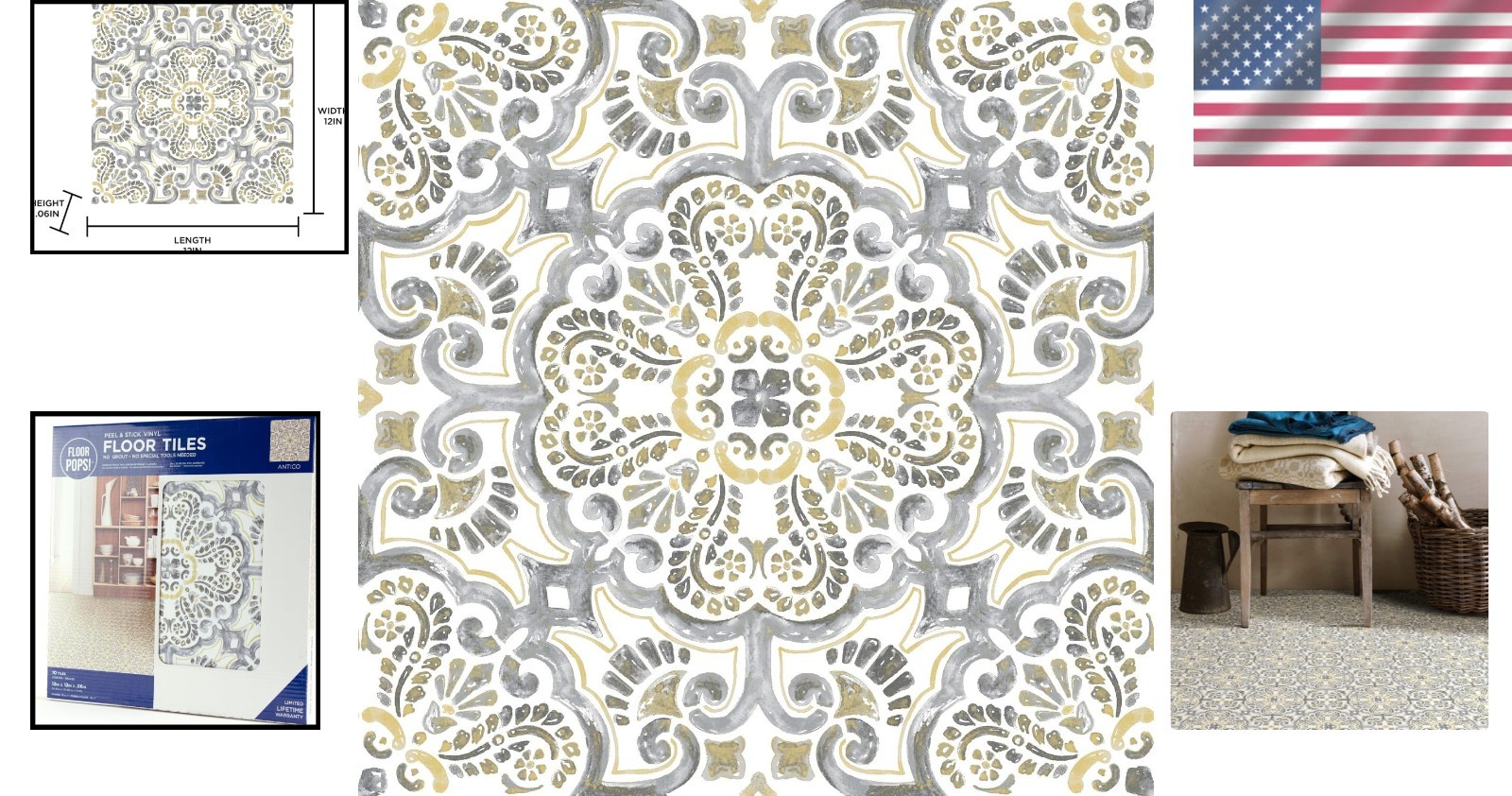Durable Antico Vinyl Floor Tiles – Moroccan Inspired, Semi-Gloss Finish, 10 Pack