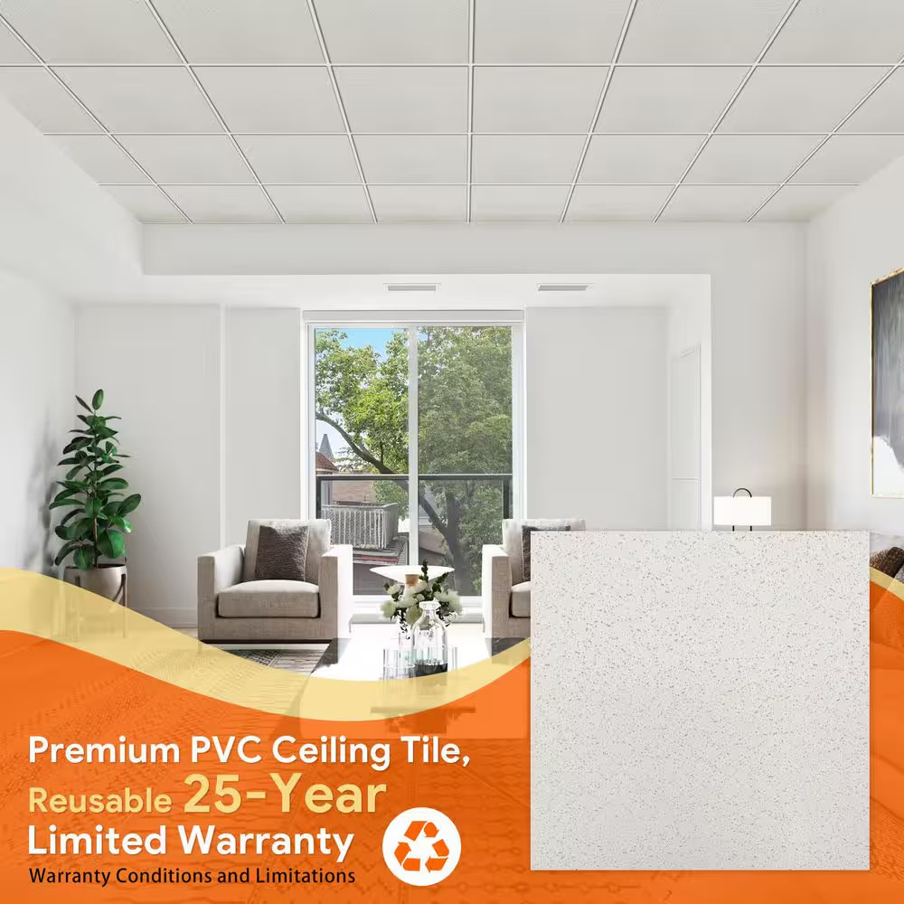 2 X 2 Ft. Smooth Pro White High-Grade PVC Drop Ceiling Tile, Waterproof, Washabl
