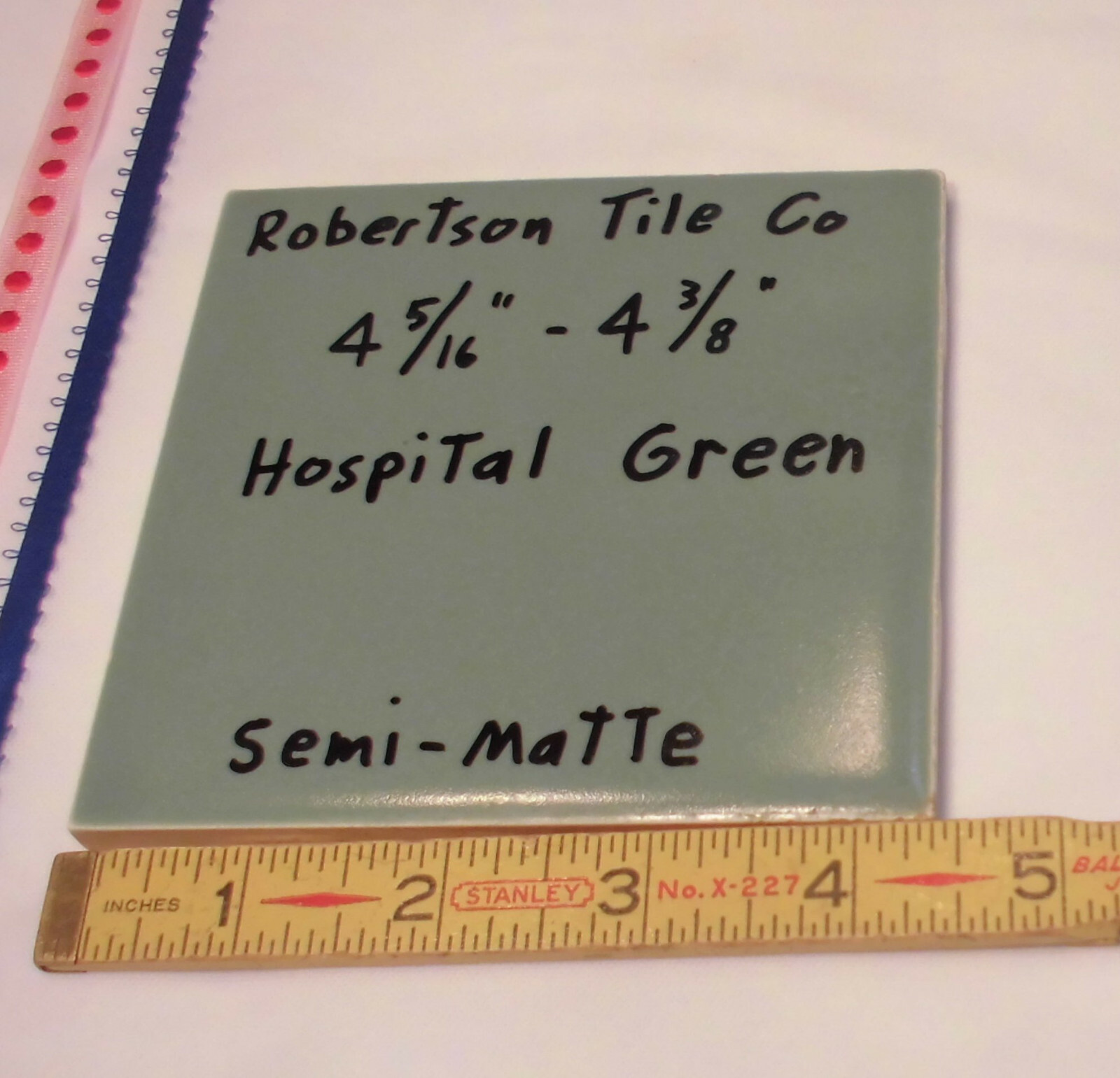 1 pc. Vintage Ceramic Tile *Hospital Green* 4-5/16″- 4-3/8″ by Robertson Co. NOS