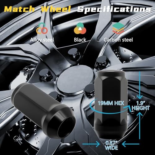 24pcs M14 x 1.5 Lug Nuts, 1.8″ (45mm) Closed-End One-Piece Conical Seat, Black