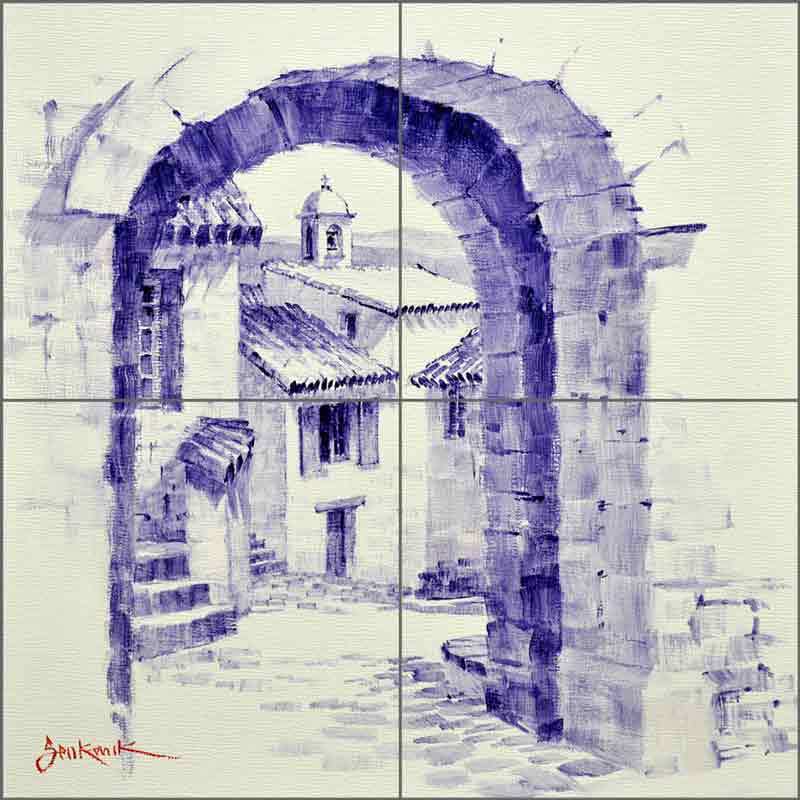 Mediterranean Tile Backsplash Senkarik Village Art Ceramic Mural MSA195