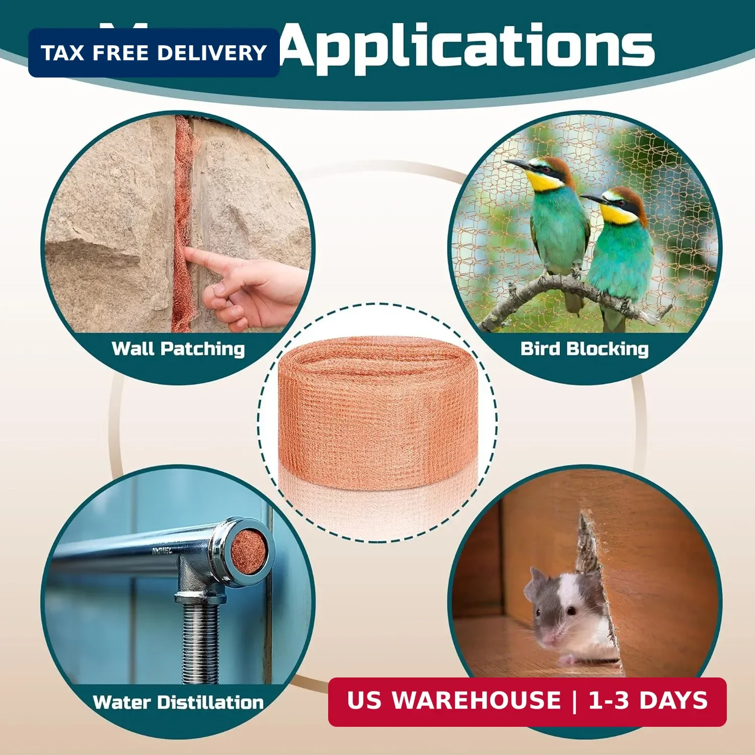 Copper Mesh Rodent Control, 4In X 30Ft Rustproof Pure Copper Mesh Roll for Slug