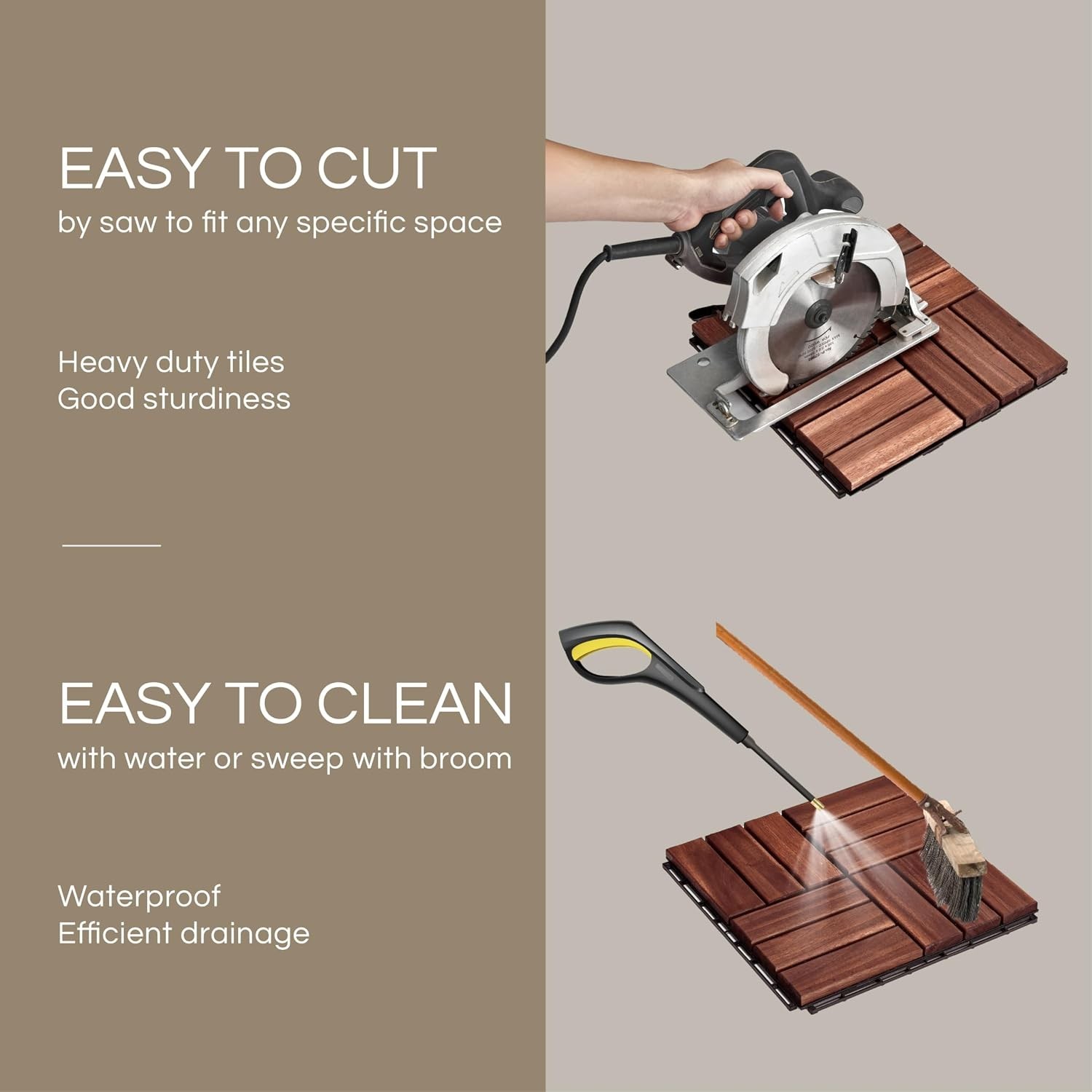 Luxury Acacia Deck Tiles for Patios & Backyards – 10 Pcs, Easy Snap Assembly